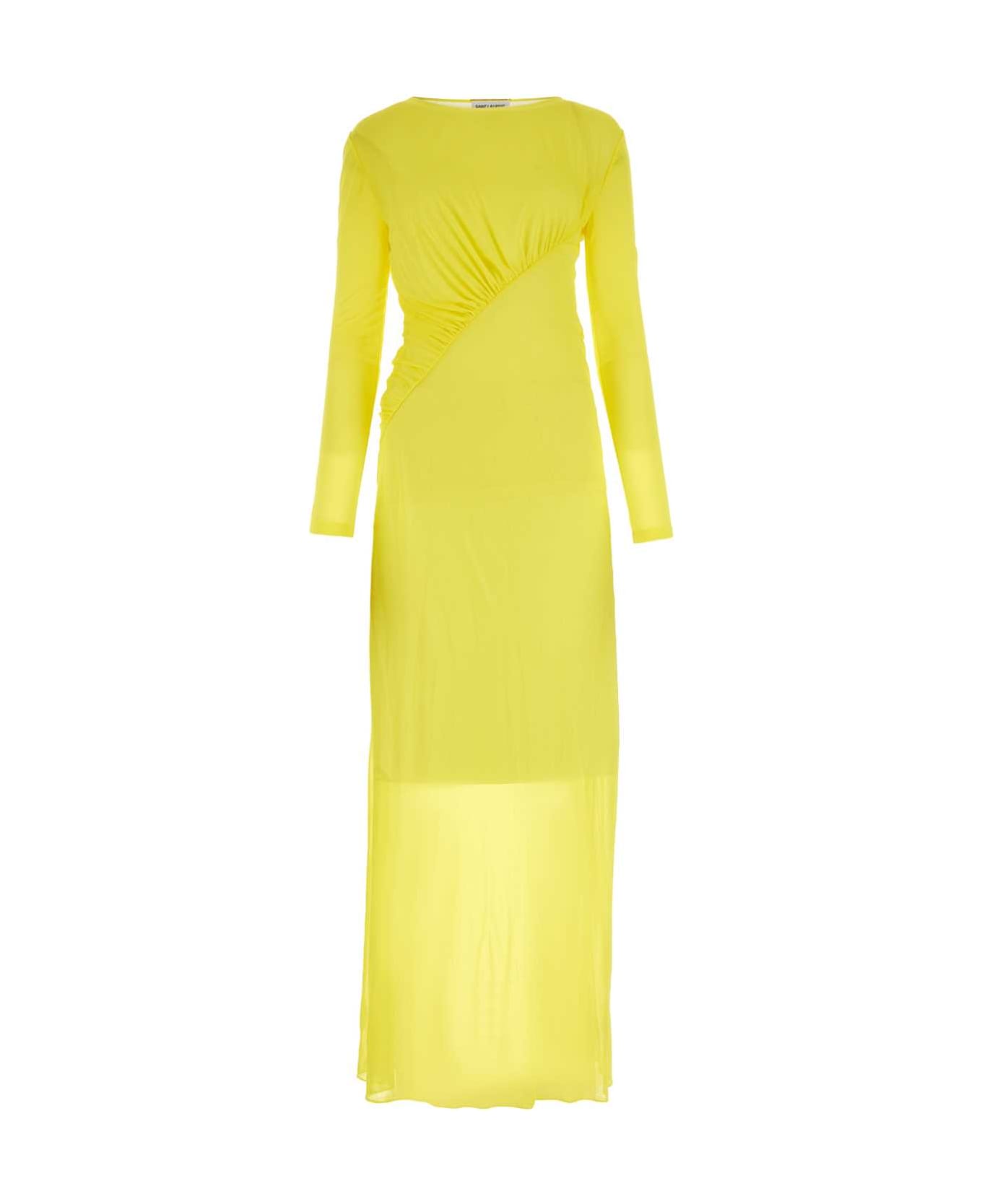 Saint Laurent Yellow Crepe Long Dress - Yellow ワンピース＆ドレス