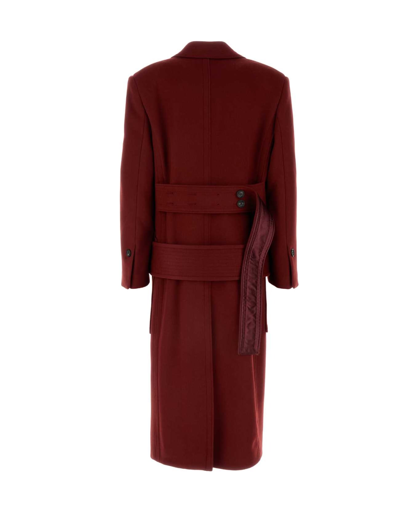 Ferragamo Tiziano Red Wool Blend Coat - BORDEAUX