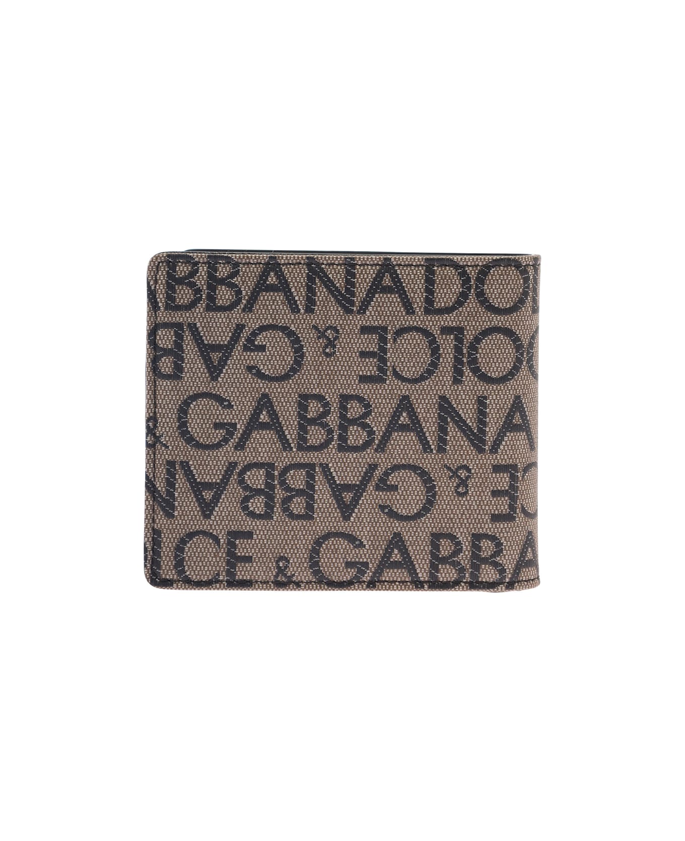 Dolce & Gabbana Beige Bi-fold Wallet With All-over Jacquard Logo In Coated Canvas Man - Beige
