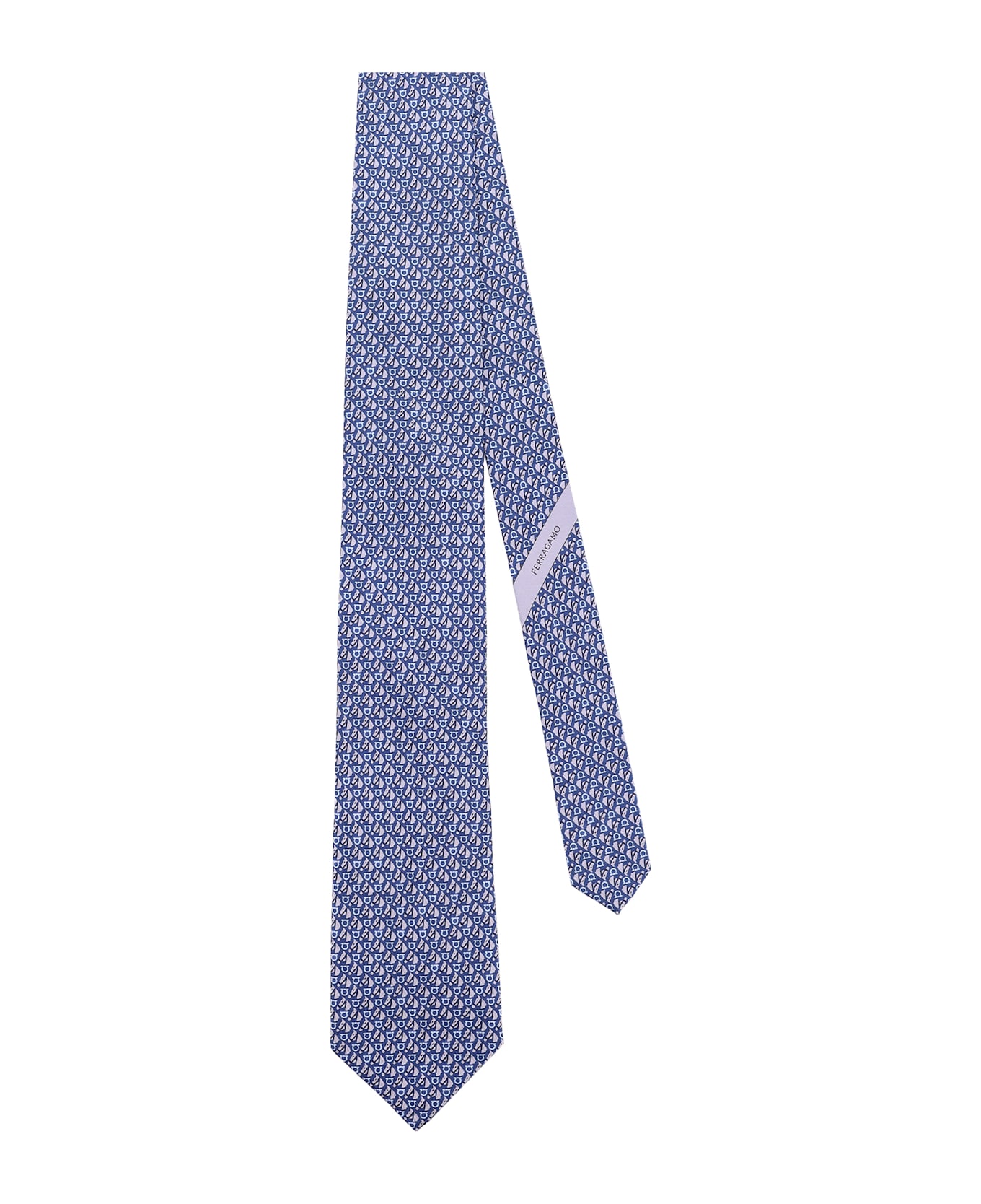 Ferragamo Silk Tie With Varenne Print - Blue