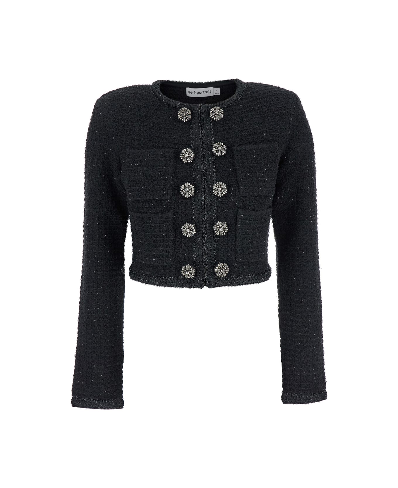 self-portrait Black Textured Knit Jacket - Black