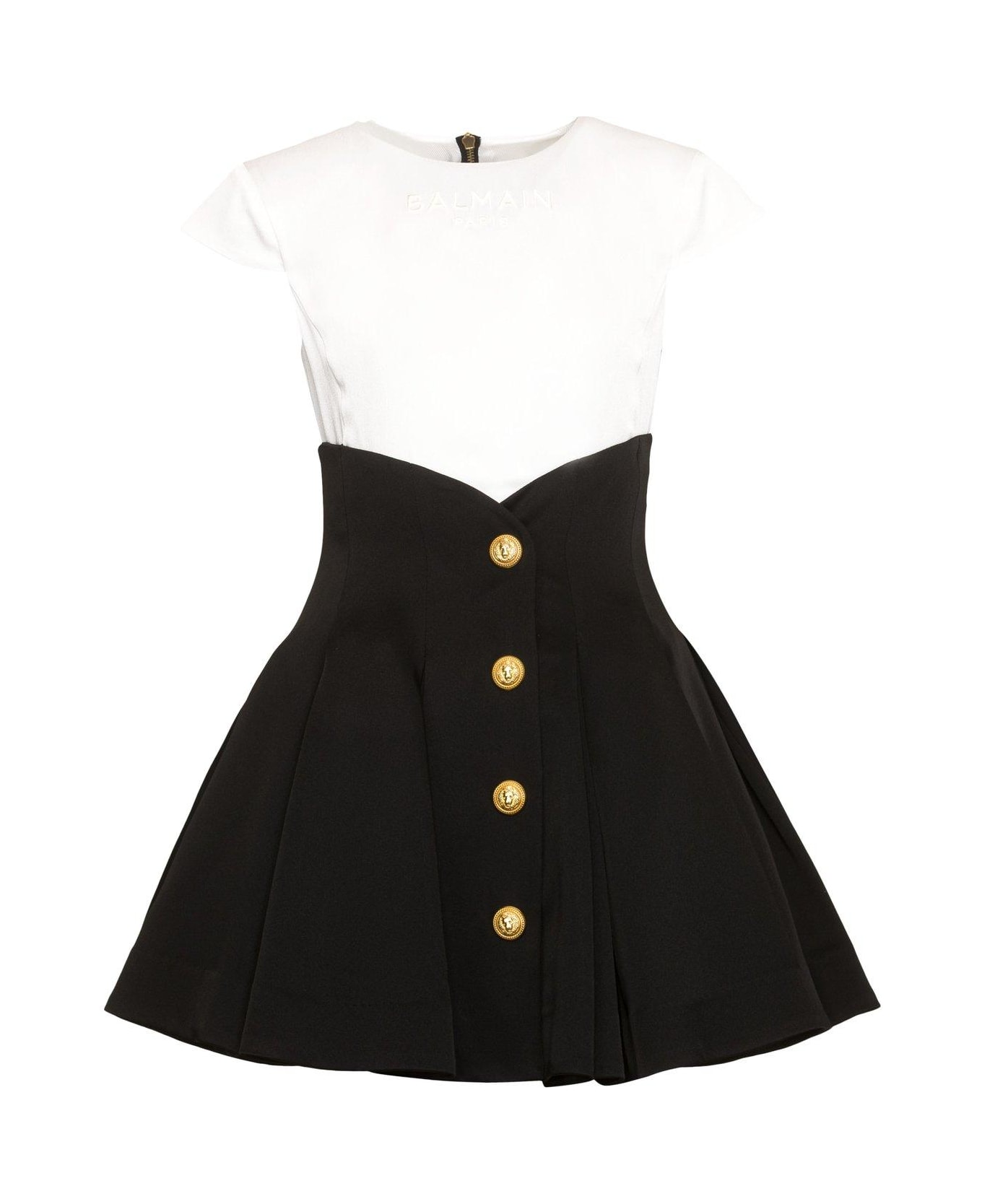 Balmain Round-neck Pleated Dress - Black