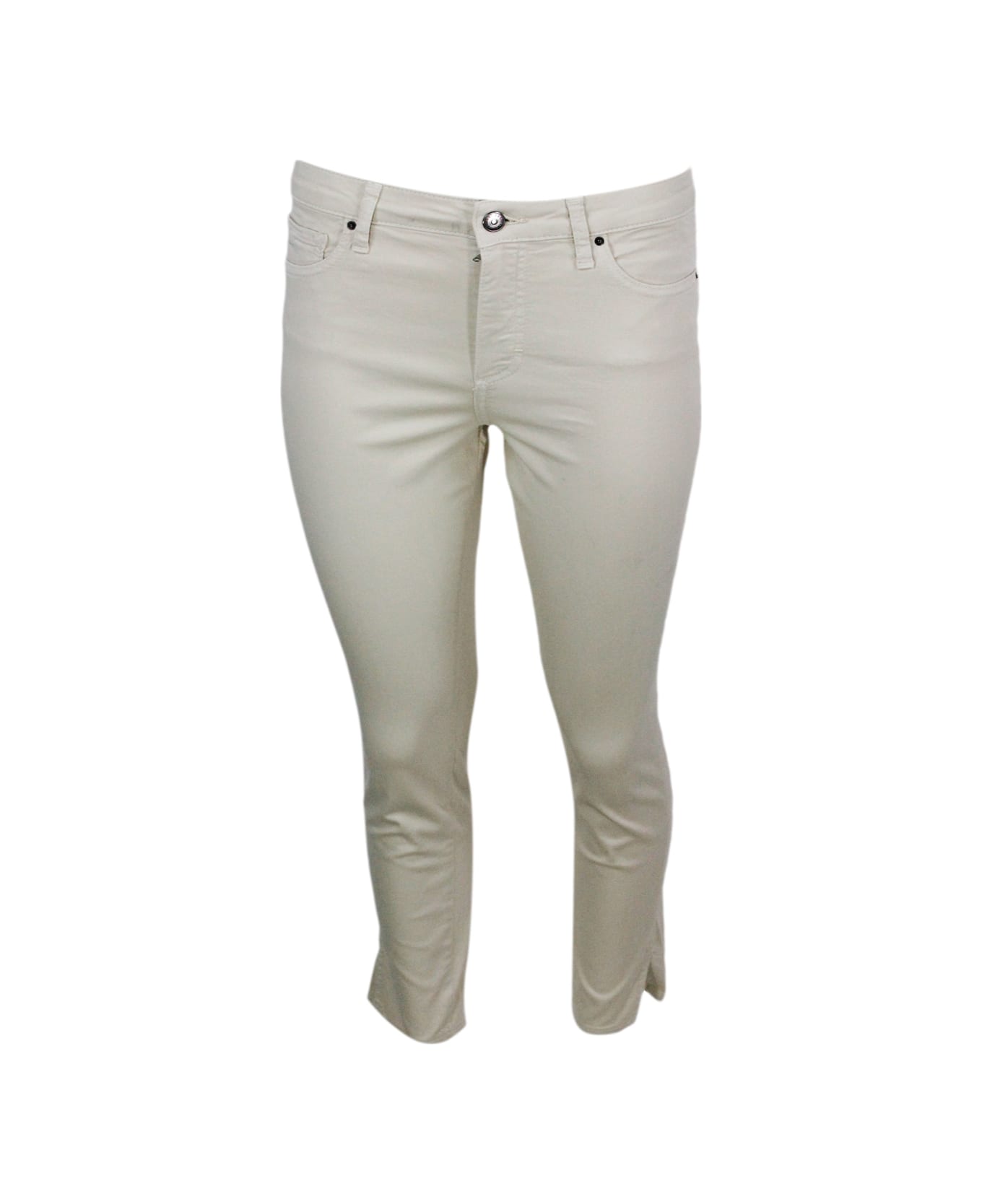 Armani Collezioni 5-pocket Trousers In Soft Stretch Cotton Super Skinny Capri. Zip And Button Closure. - Beige ボトムス