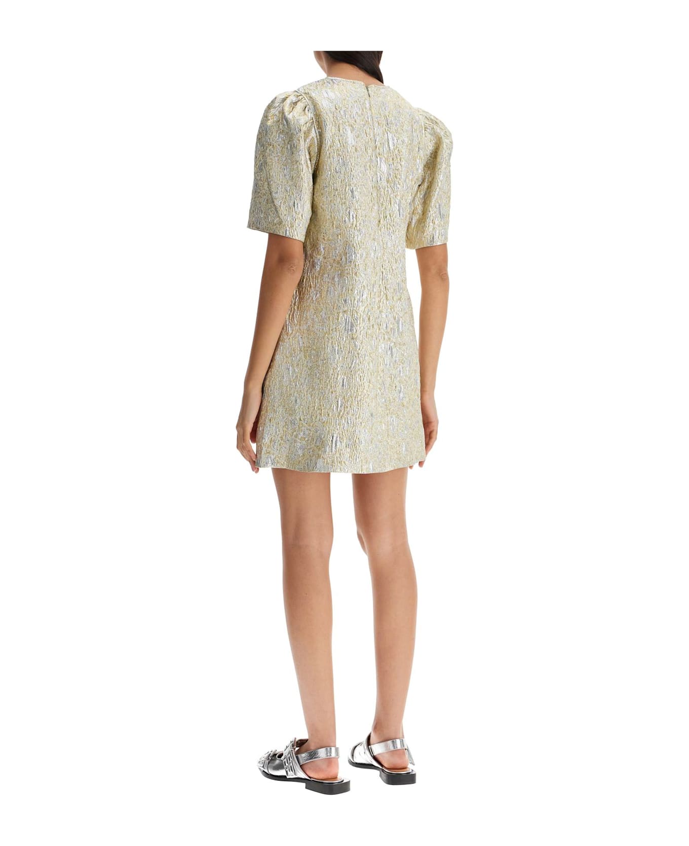 Ganni Metallic Cloque Mini Dress - GOLD/SILVER (Silver)