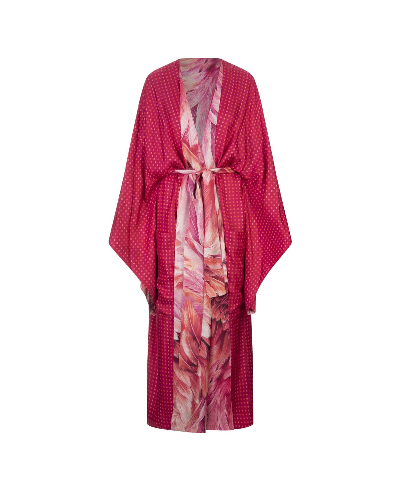 Roberto Cavalli Reversible Long Dress With Pink Plumage Print - Pink