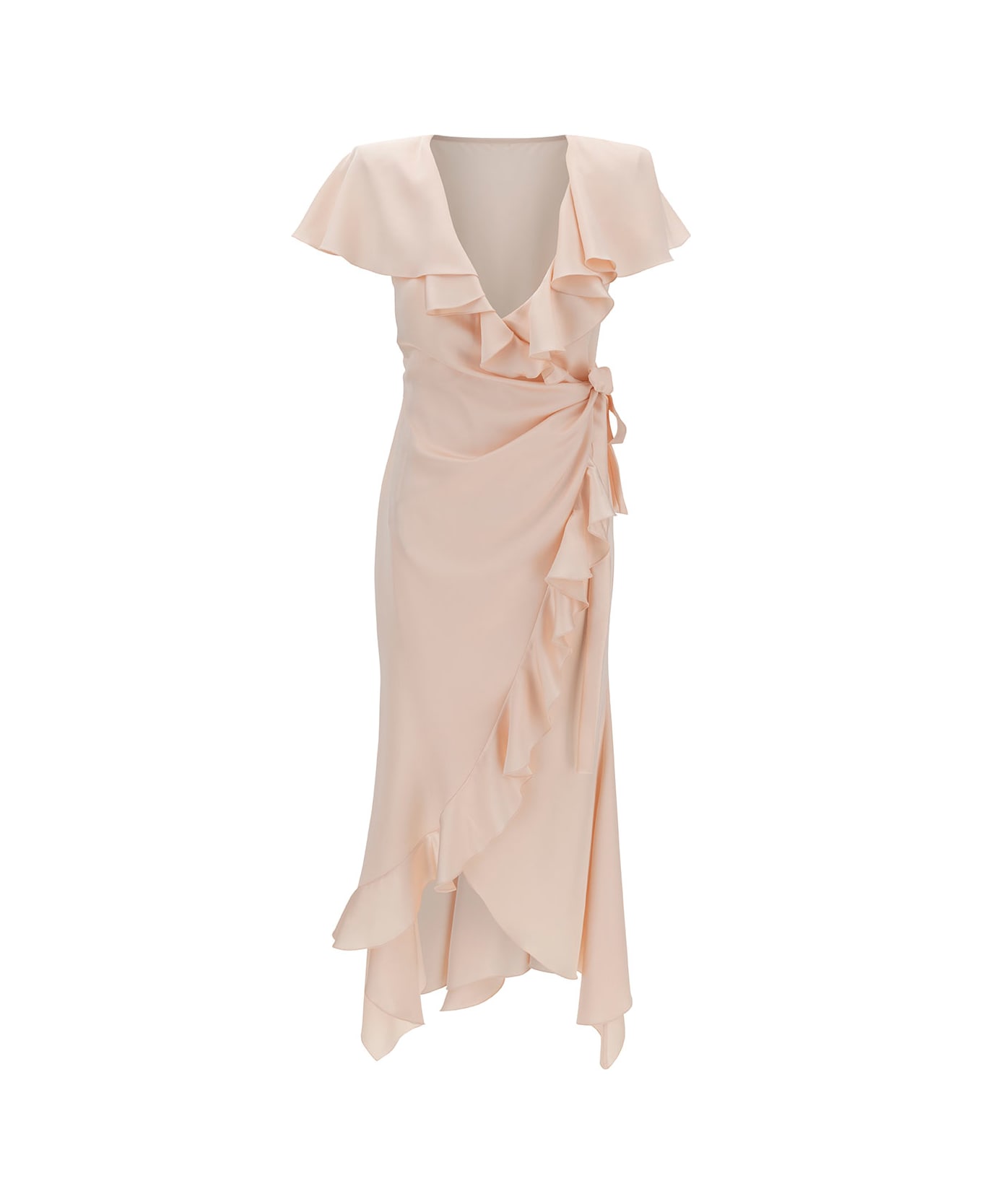 Philosophy di Lorenzo Serafini Longuette Pink Wrap-dress With Ruche In Satin Woman - Pink ワンピース＆ドレス