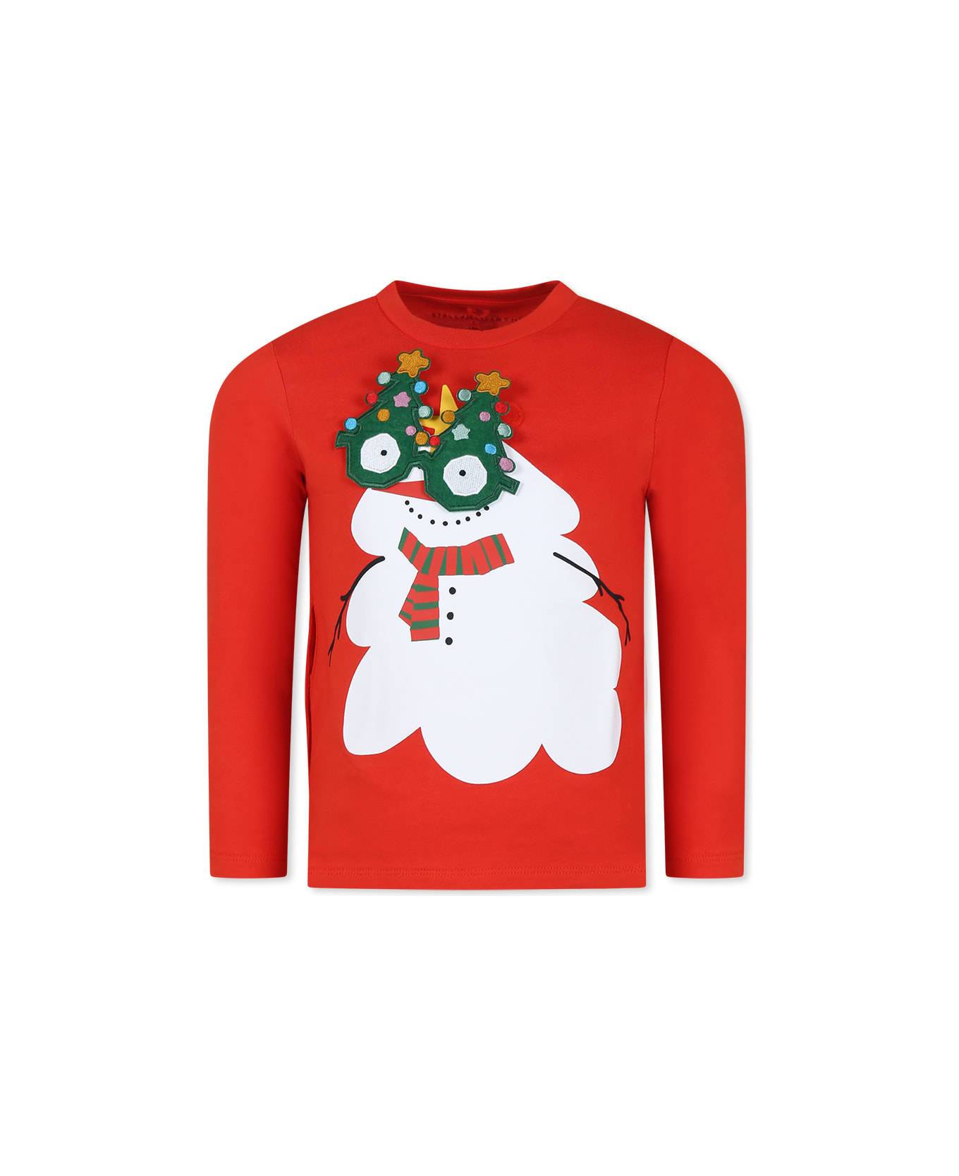 Stella McCartney Kids Red T-shirt For Kids With Snowman Print - Red