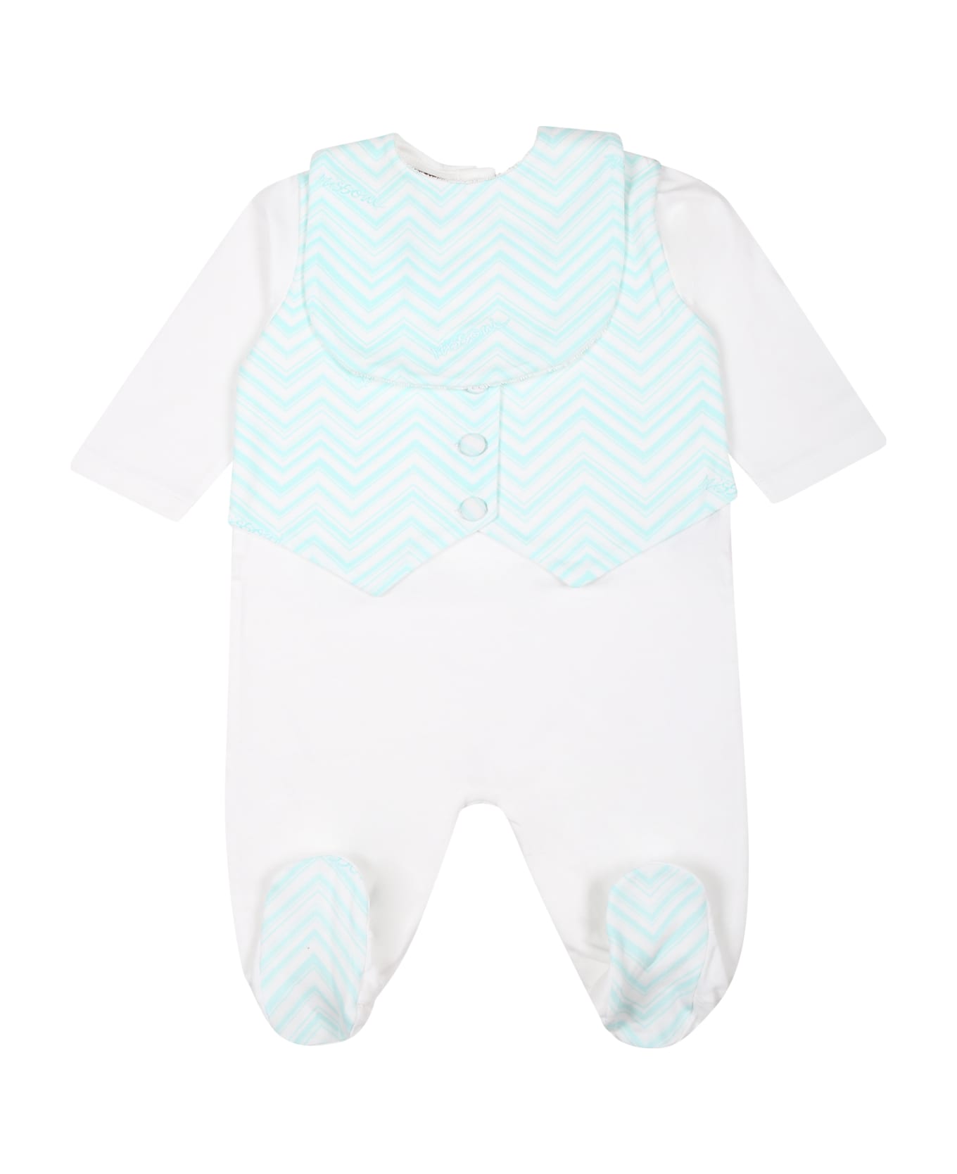 Missoni White Serfor Baby Boy With Chevron Pattern - White ボディスーツ＆セットアップ