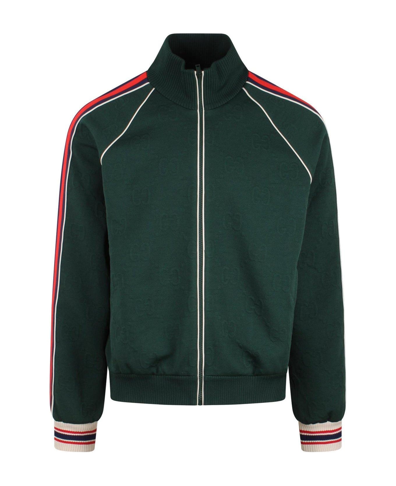 Gucci Gg-jacquard Zip-up Track Jacket - Green ジャケット