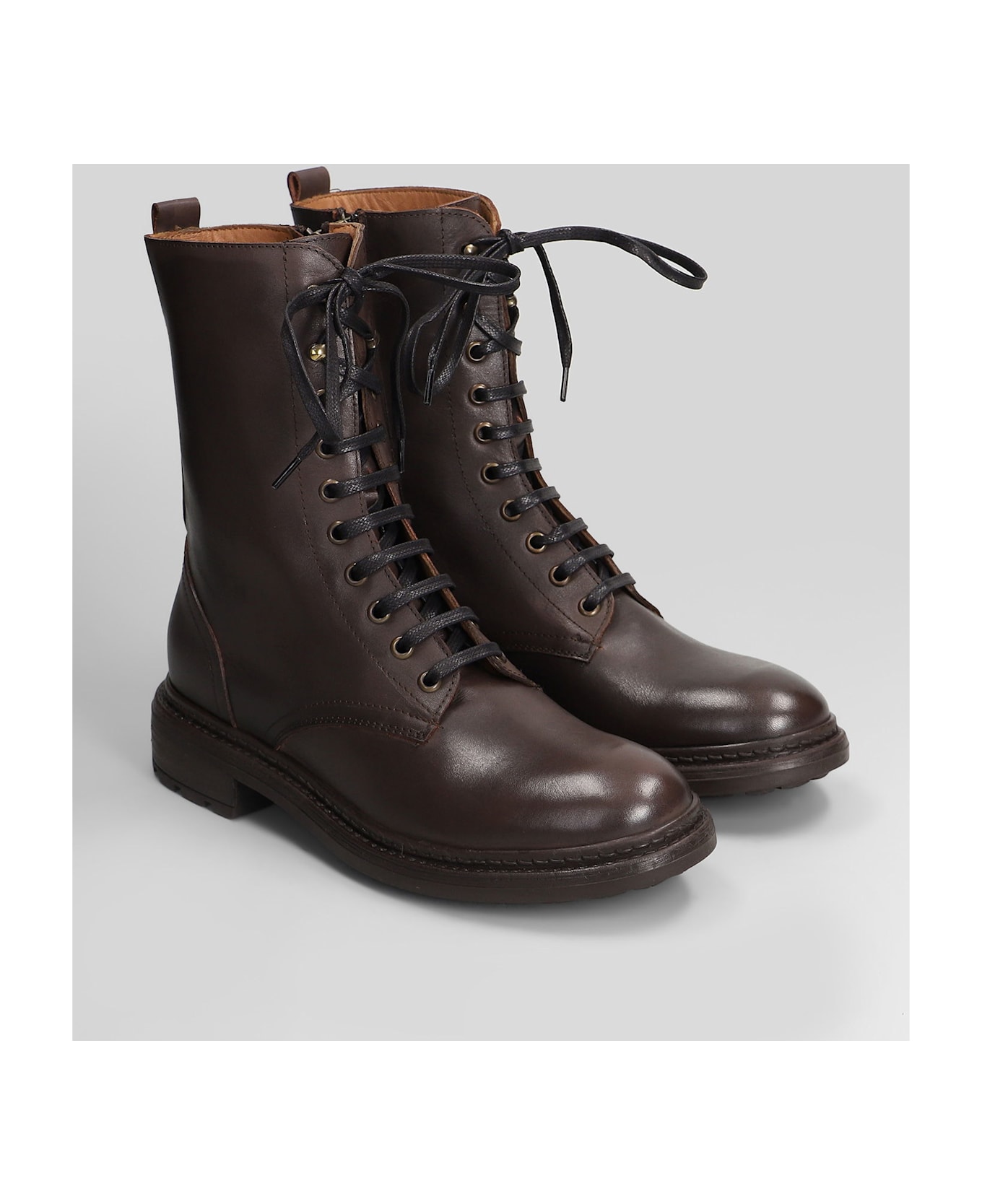 Julie Dee Combat Boots In Dark Brown Leather - dark brown
