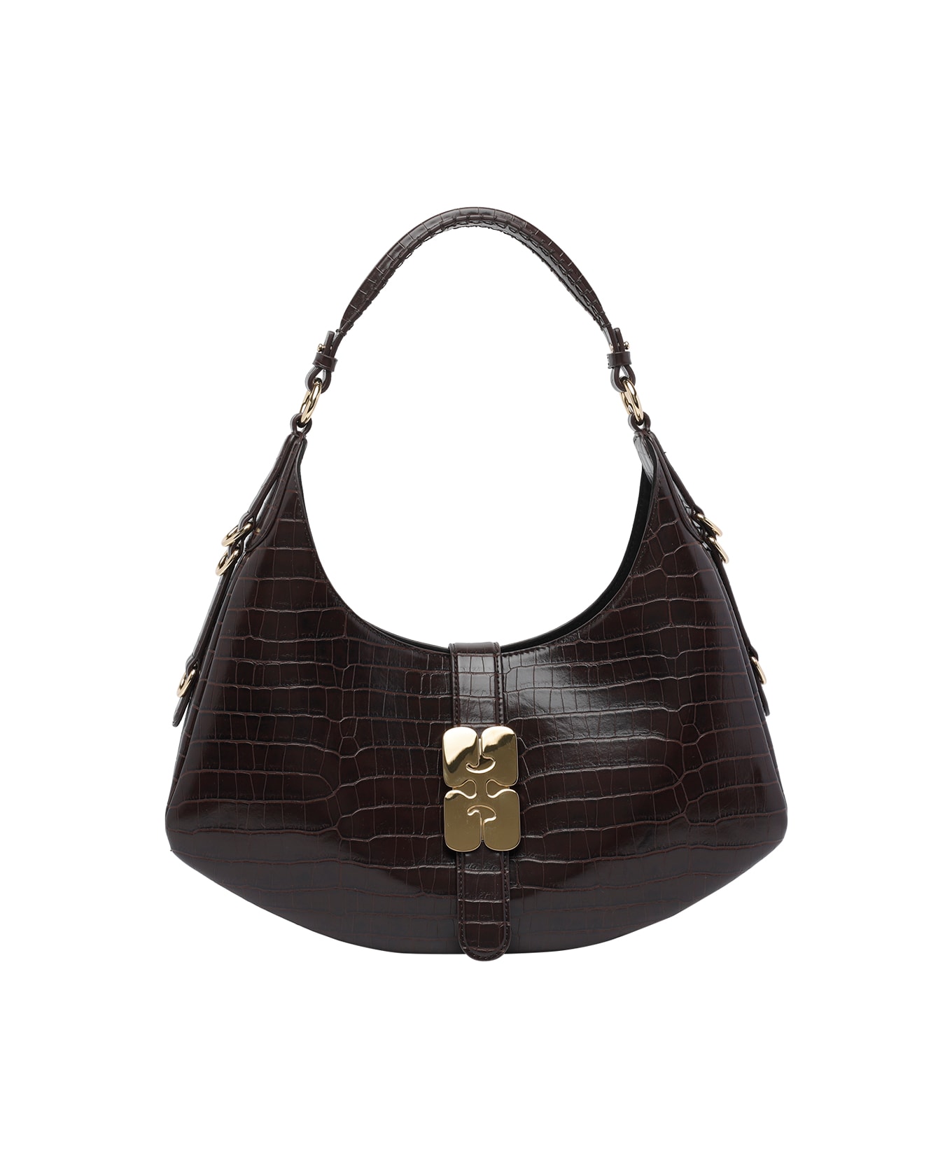 Ganni Small Croco Kat Shoulder Bag - Brown