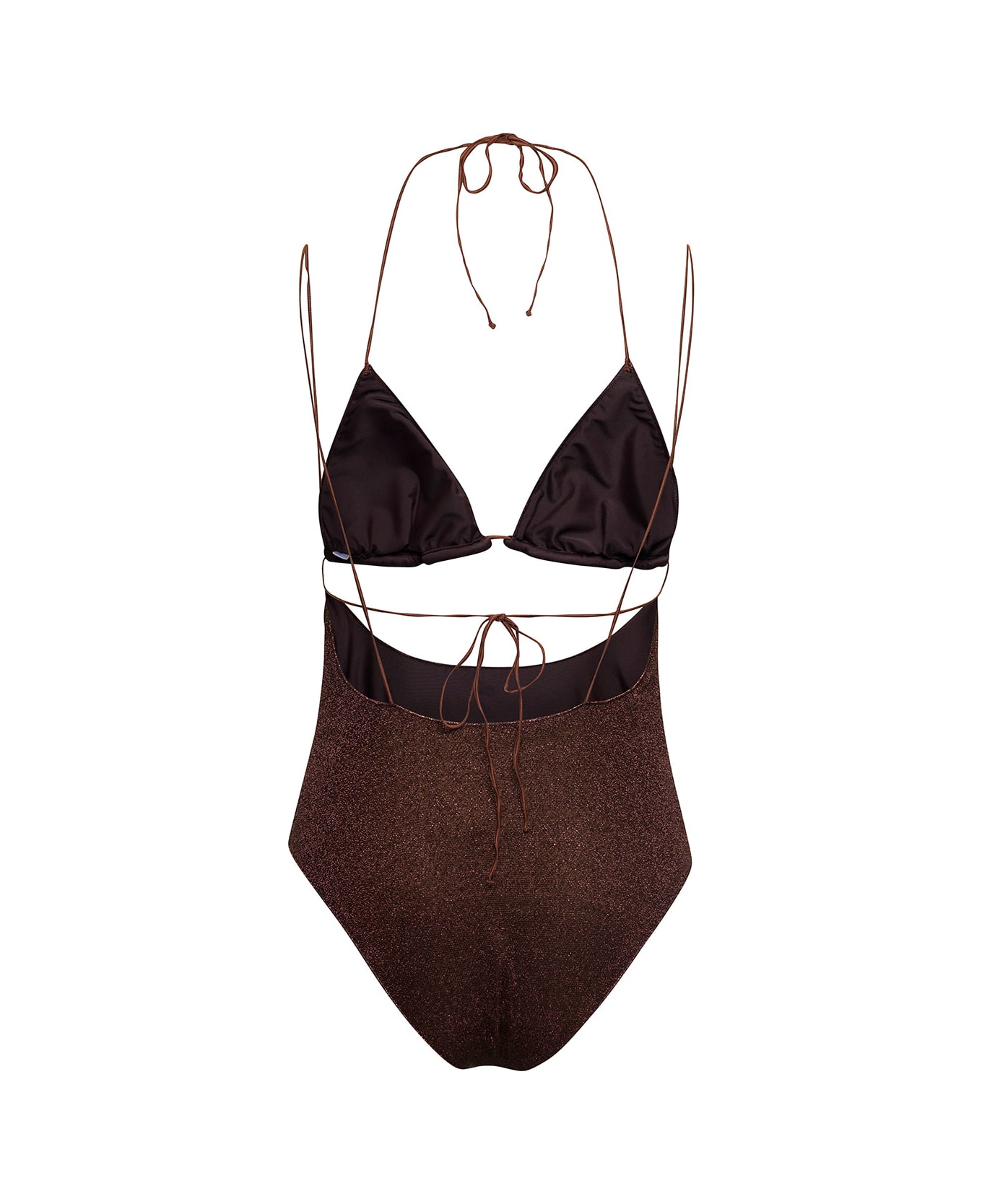 Oseree 'lumiere Kini Maillot' Brown Swimsuit With Cut-out Detail In Lurex Woman - Brown