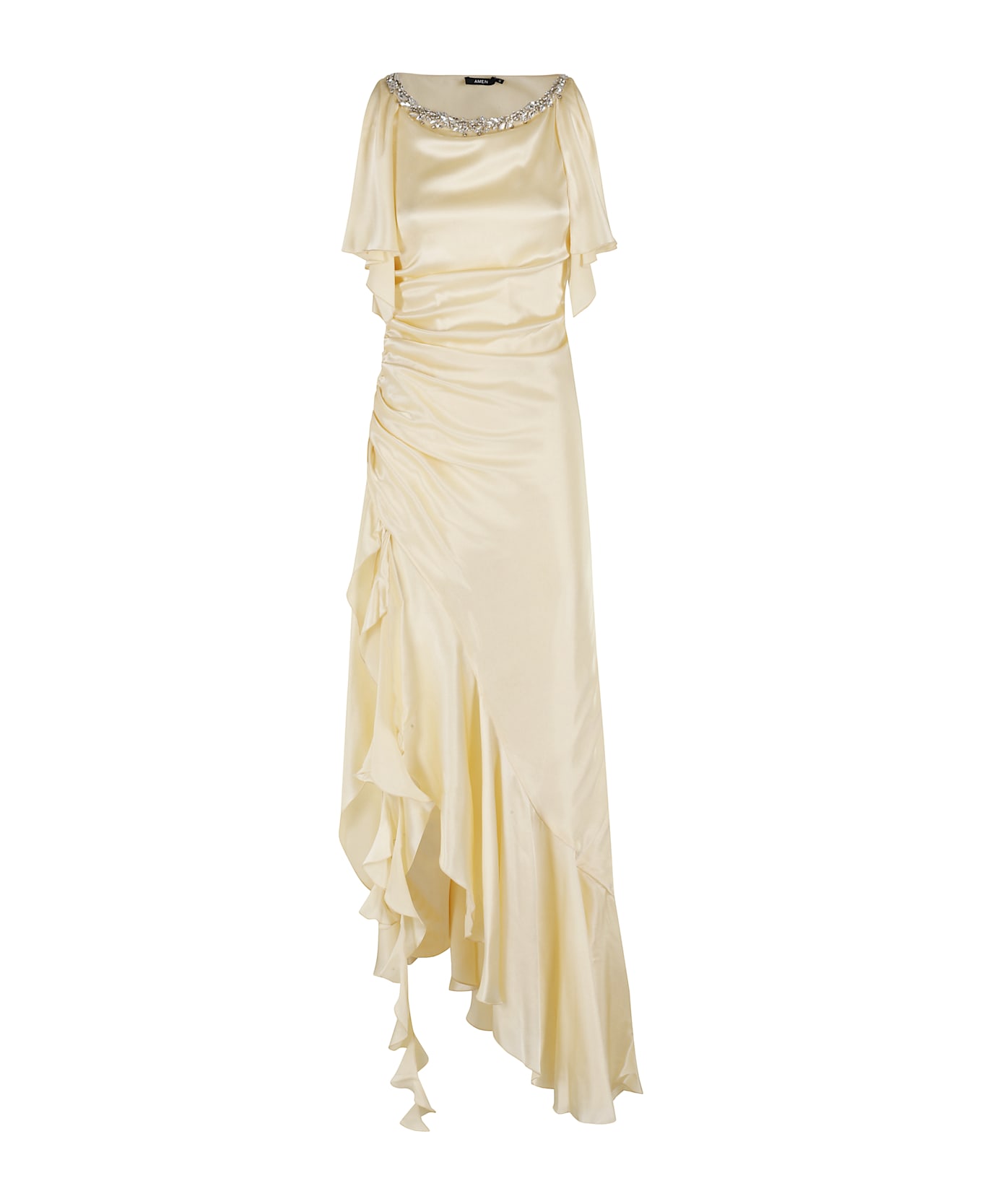 Amen Dress In Satin - Yellow 