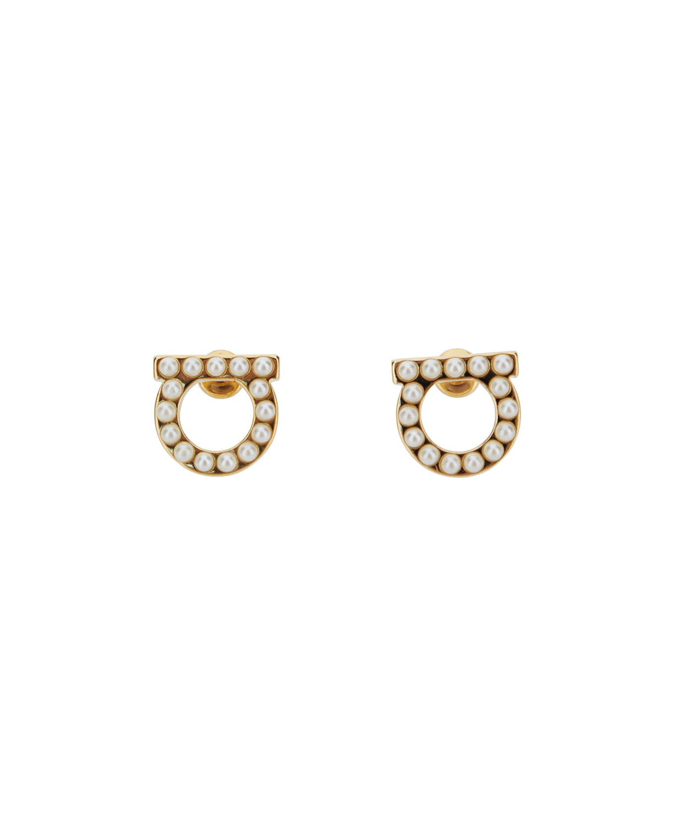 Ferragamo Gold-colored Gancini Earrings With Pearls In Brass Woman - Metallic