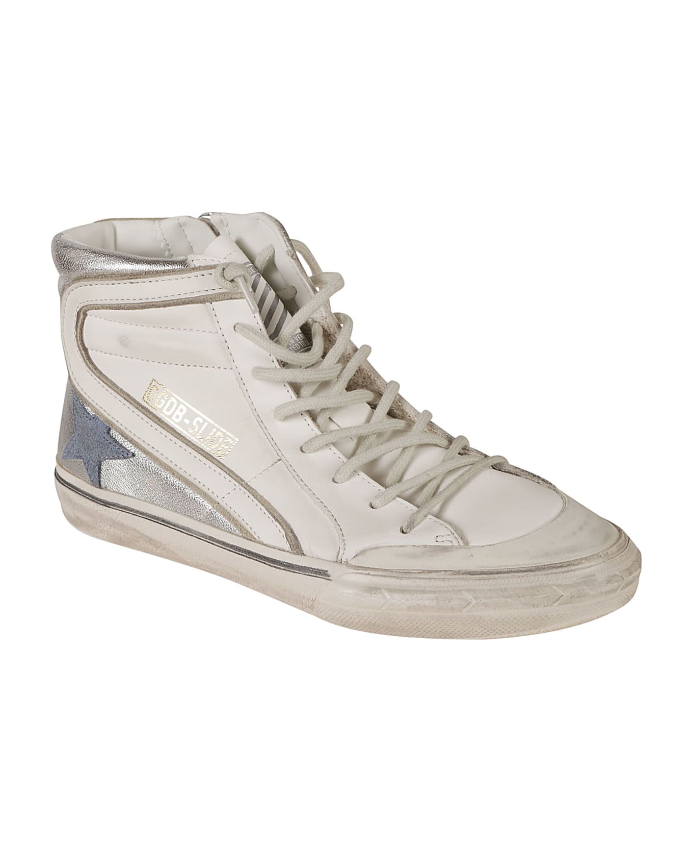 Golden Goose Slide Double Quarter Penstar Sneakers - White/Silver/Light Blue