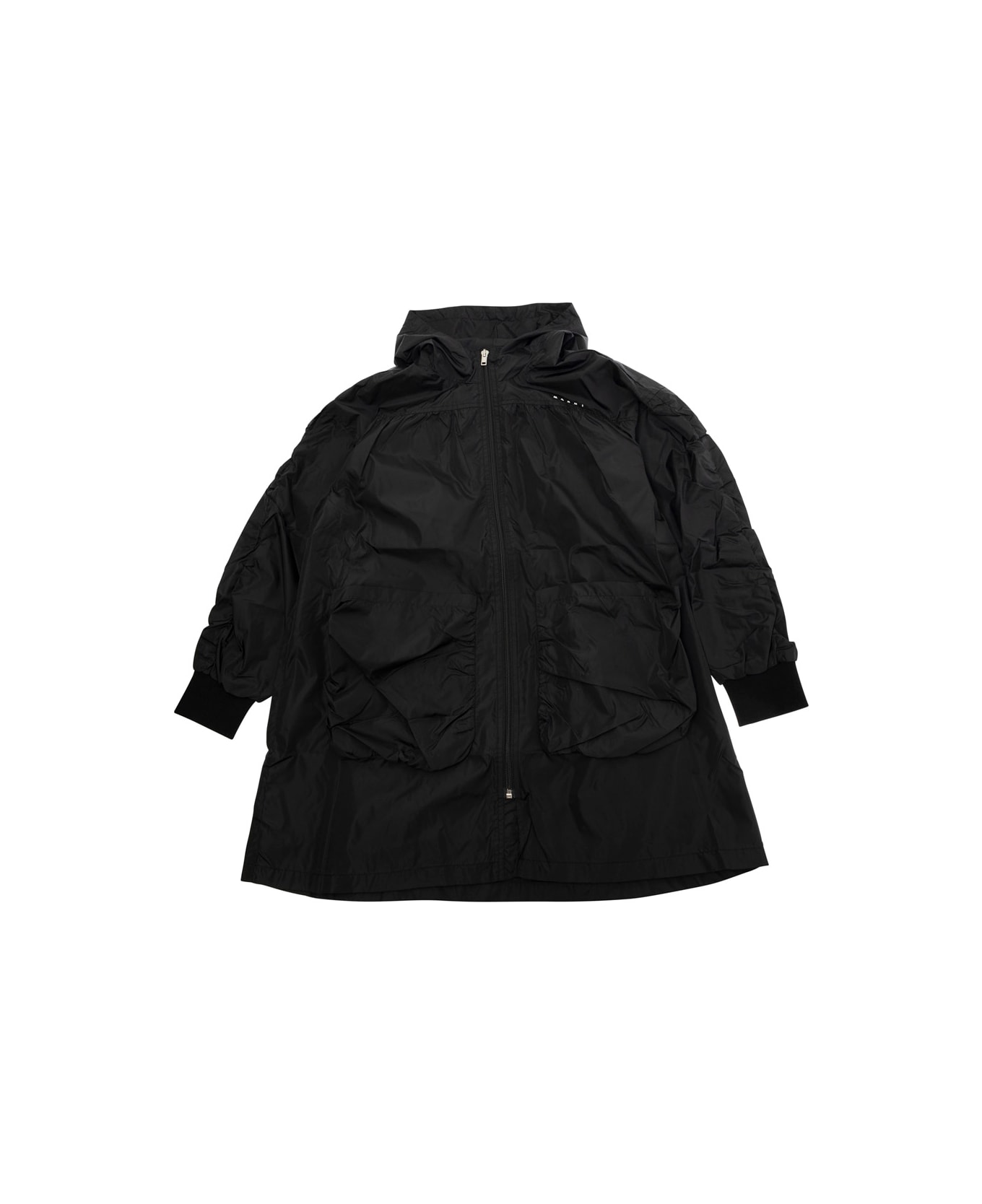 Marni Black Jacket With Logo On The Front And Patch Pockets In Tech Fabric Girl - Black