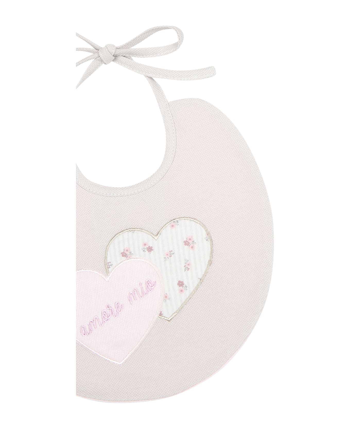 La stupenderia Beige Bib For Baby Girl With Hearts And Writing - Beige