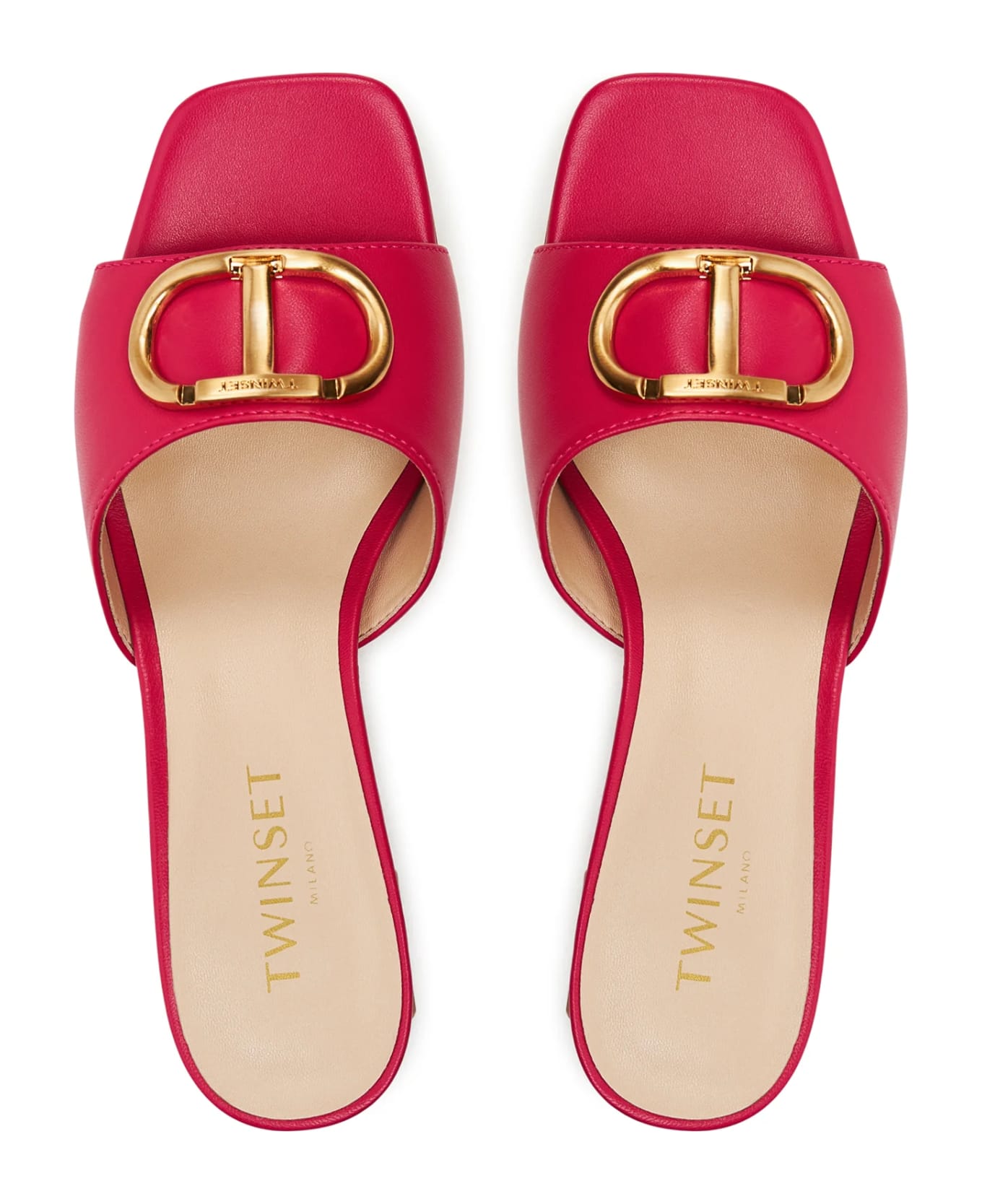 TwinSet Leather Sandals With Oval T - Bright rose サンダル