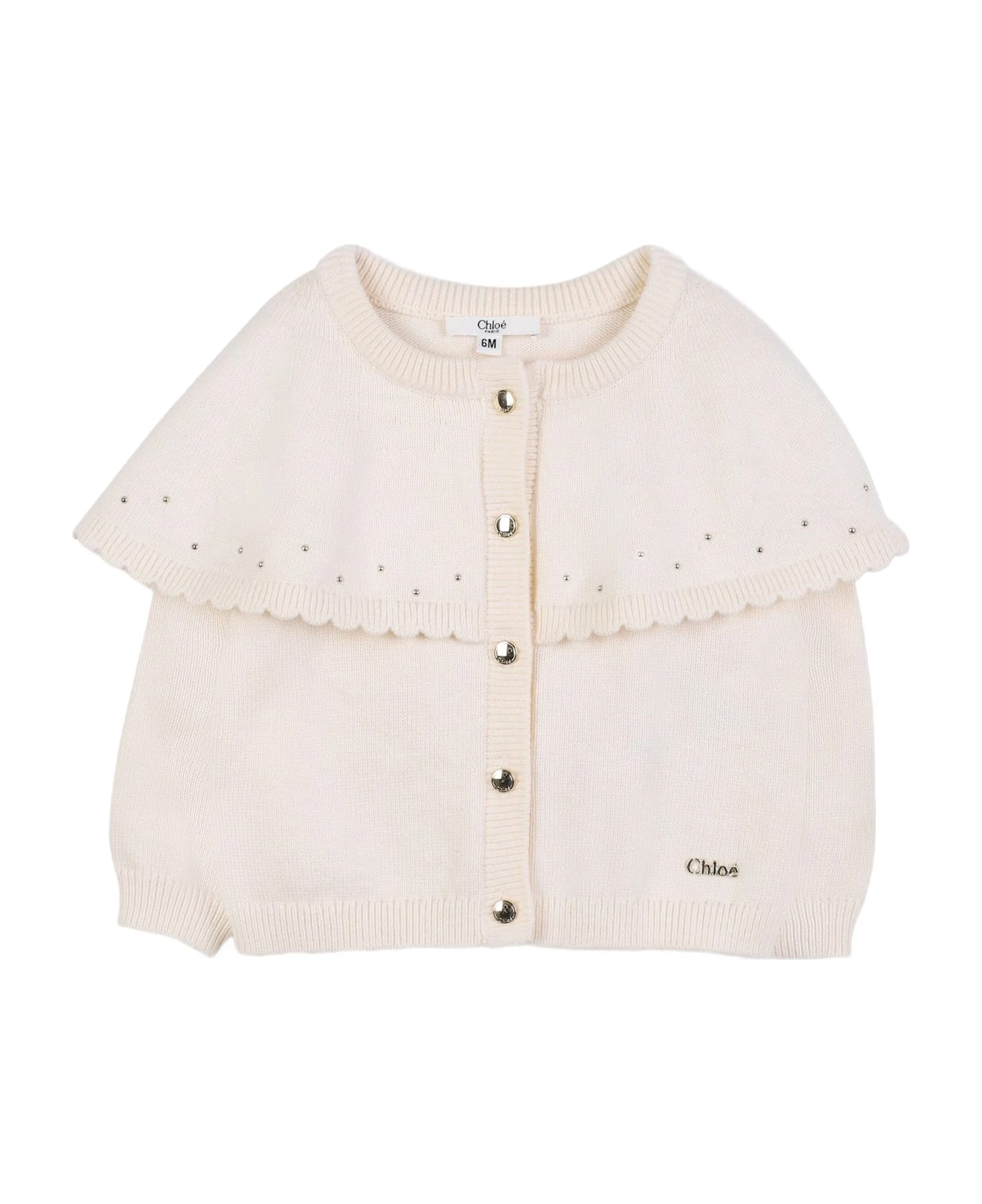 Chloé Ivory Cardigan For Baby Girl With Logo - Ivory