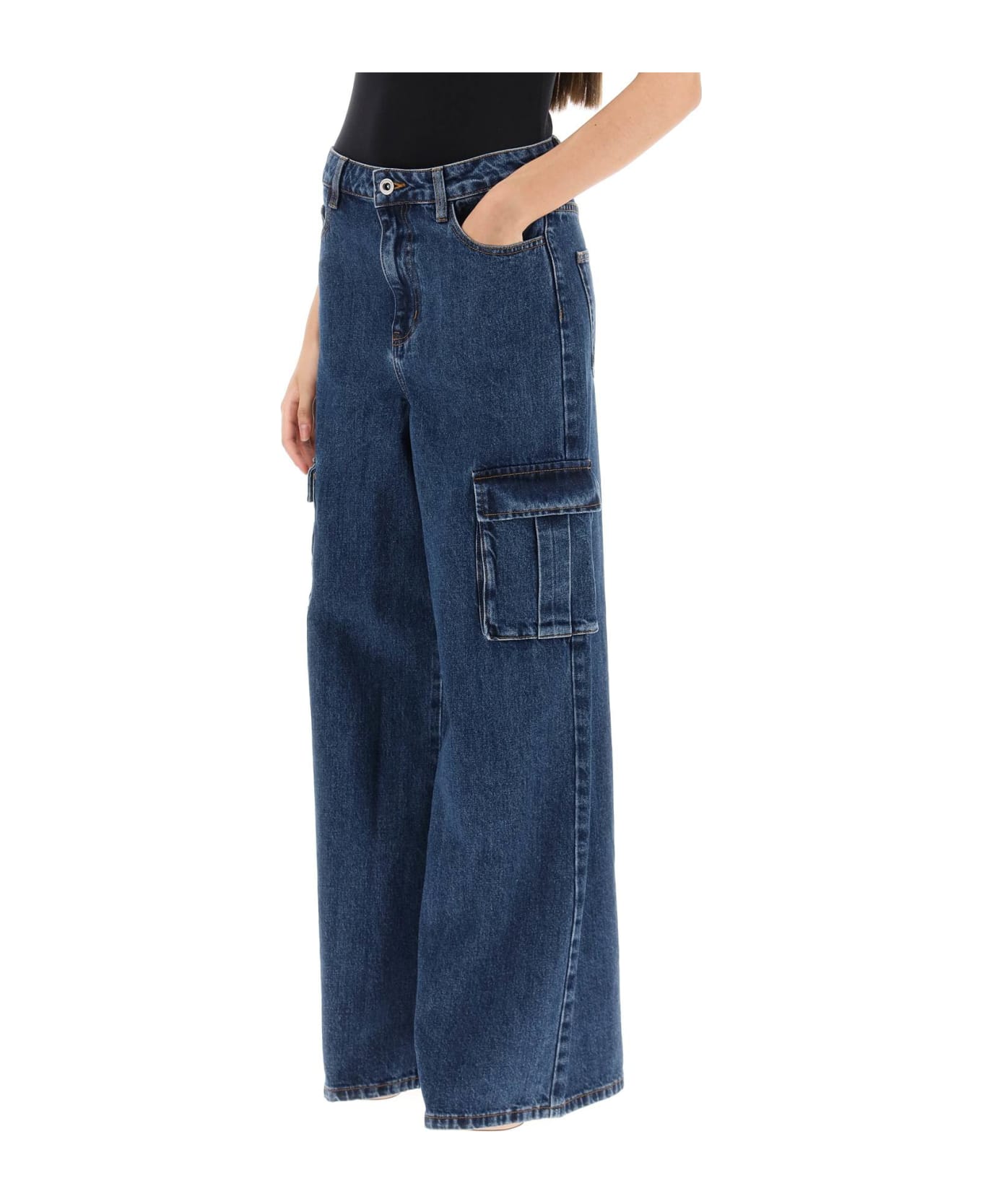 self-portrait Denim Cargo Pants - BLU