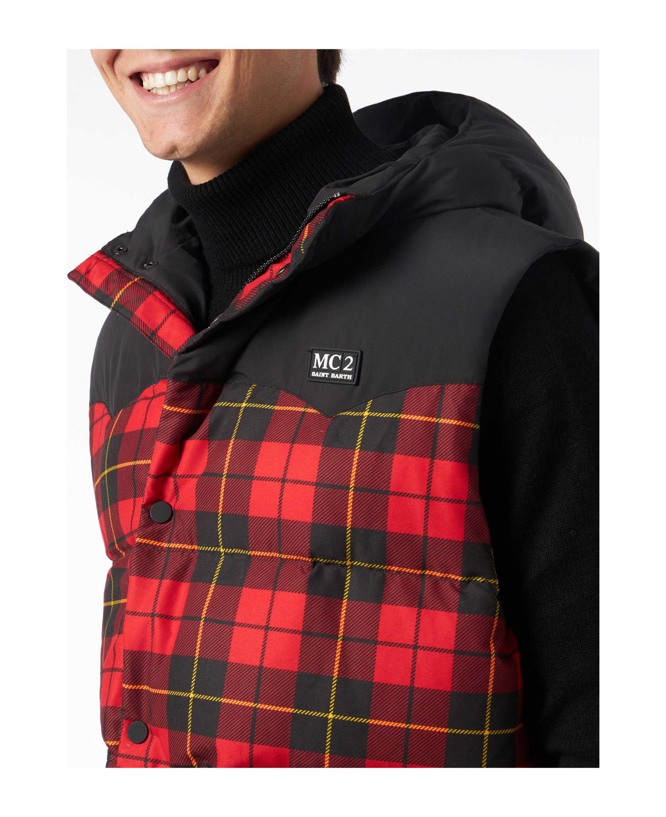 MC2 Saint Barth Man Tartan Down Vest - RED