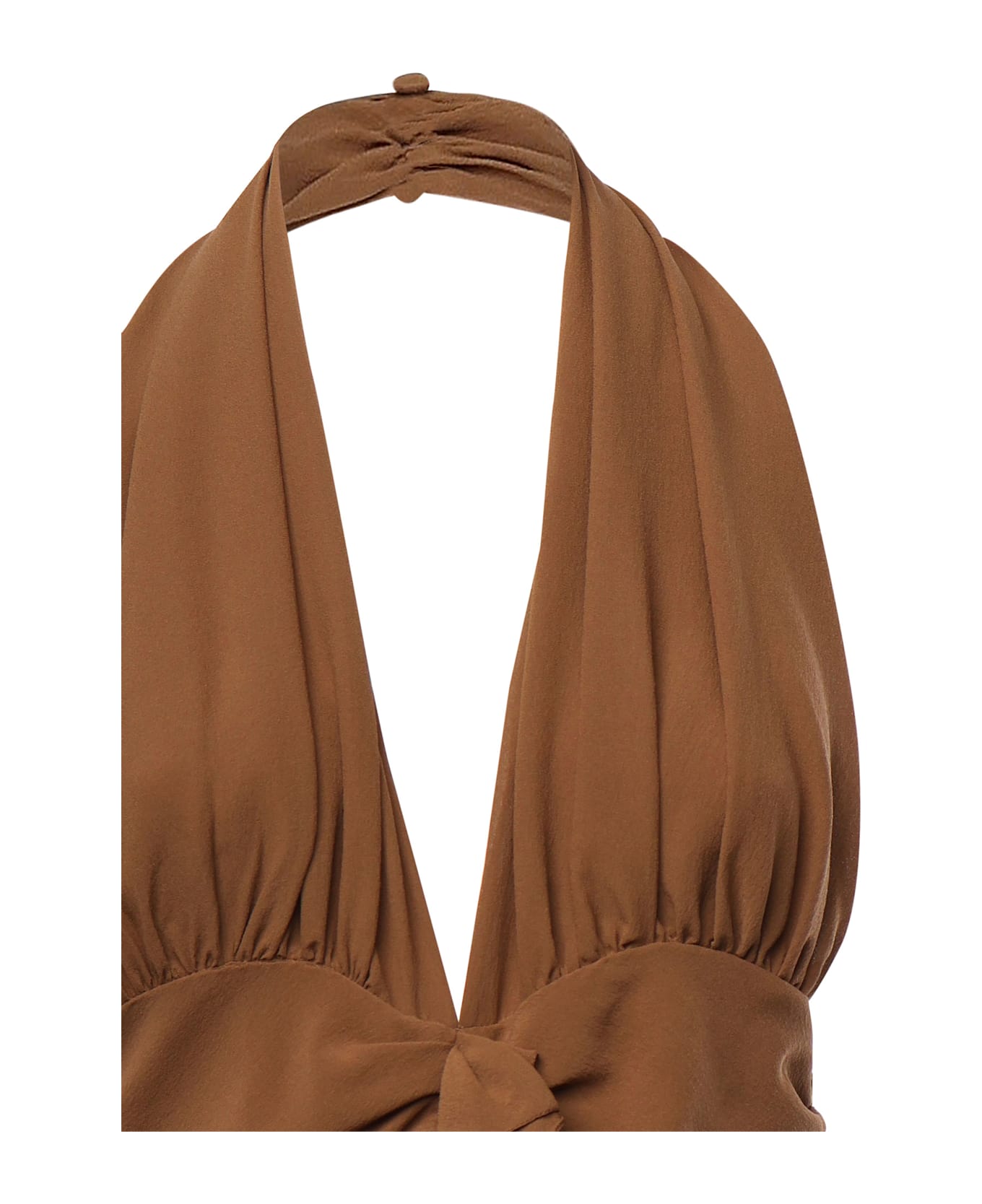 Saint Laurent Ruffled Cupro Dress - Brown