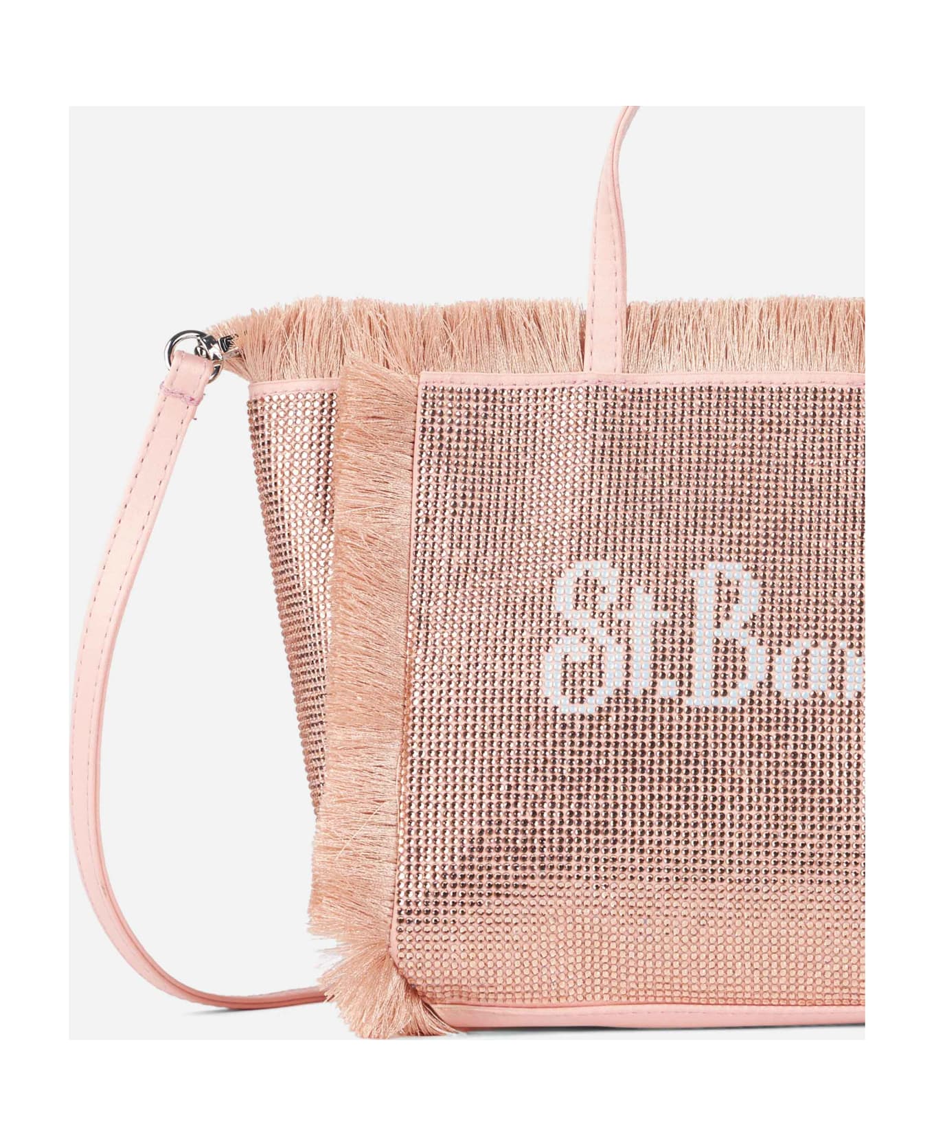 MC2 Saint Barth Mini Vanity Fringed Bag With Rose Gold Rhinestones - PINK