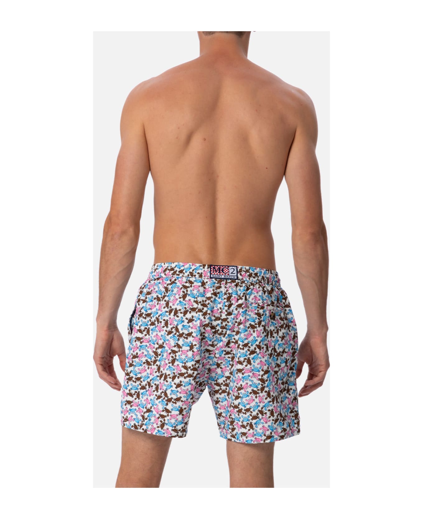 MC2 Saint Barth Man Lightweight Fabric Swim-shorts Lighting Micro Fantasy With Crabs Print - WHITE