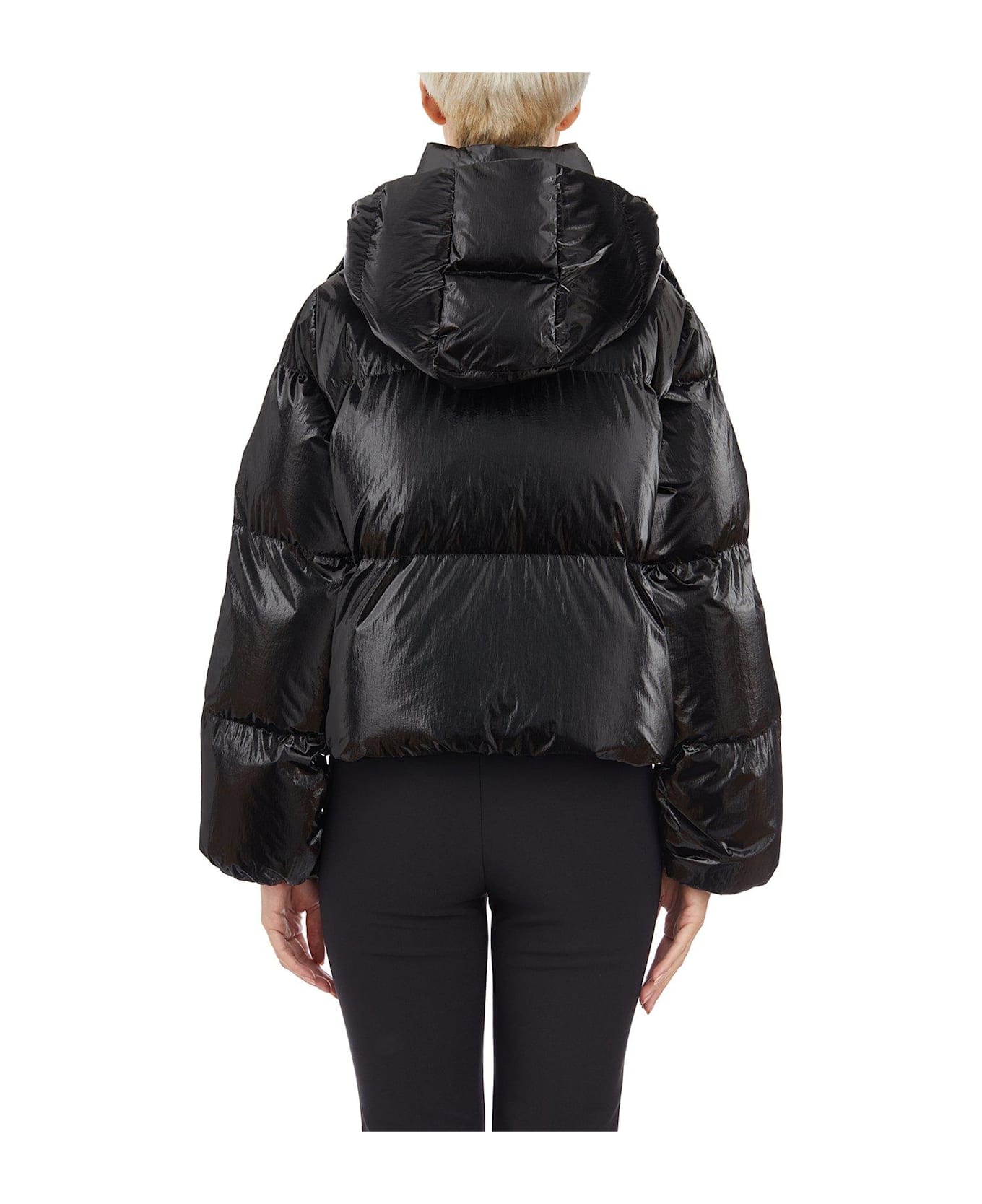 Elisabetta Franchi Metallic Cropped Down Jacket Elisabetta Franchi - BLACK