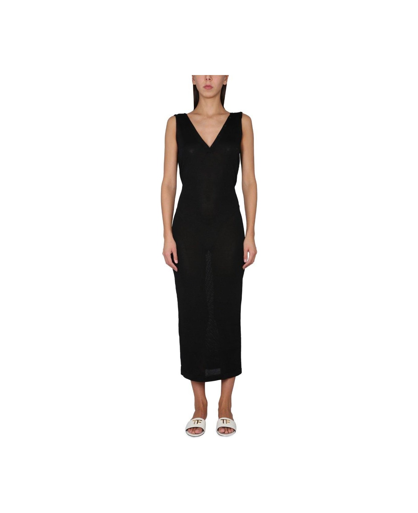 Tom Ford Sleeveless Back Crisscross Midi Dress - BLACK