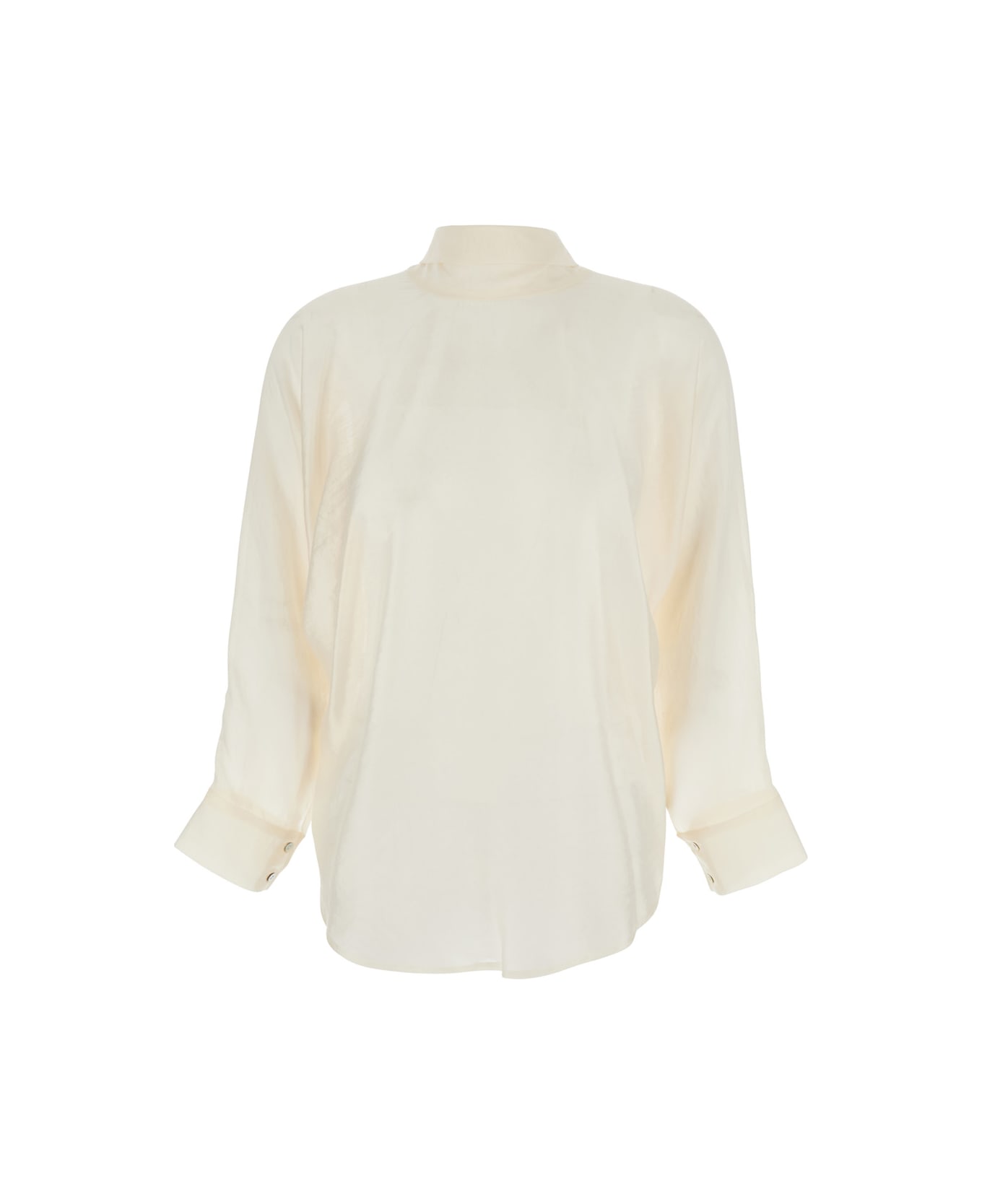 Merci White Shirt With Pussybow Collar And Buttoned Cuffs In Fabric Woman - White