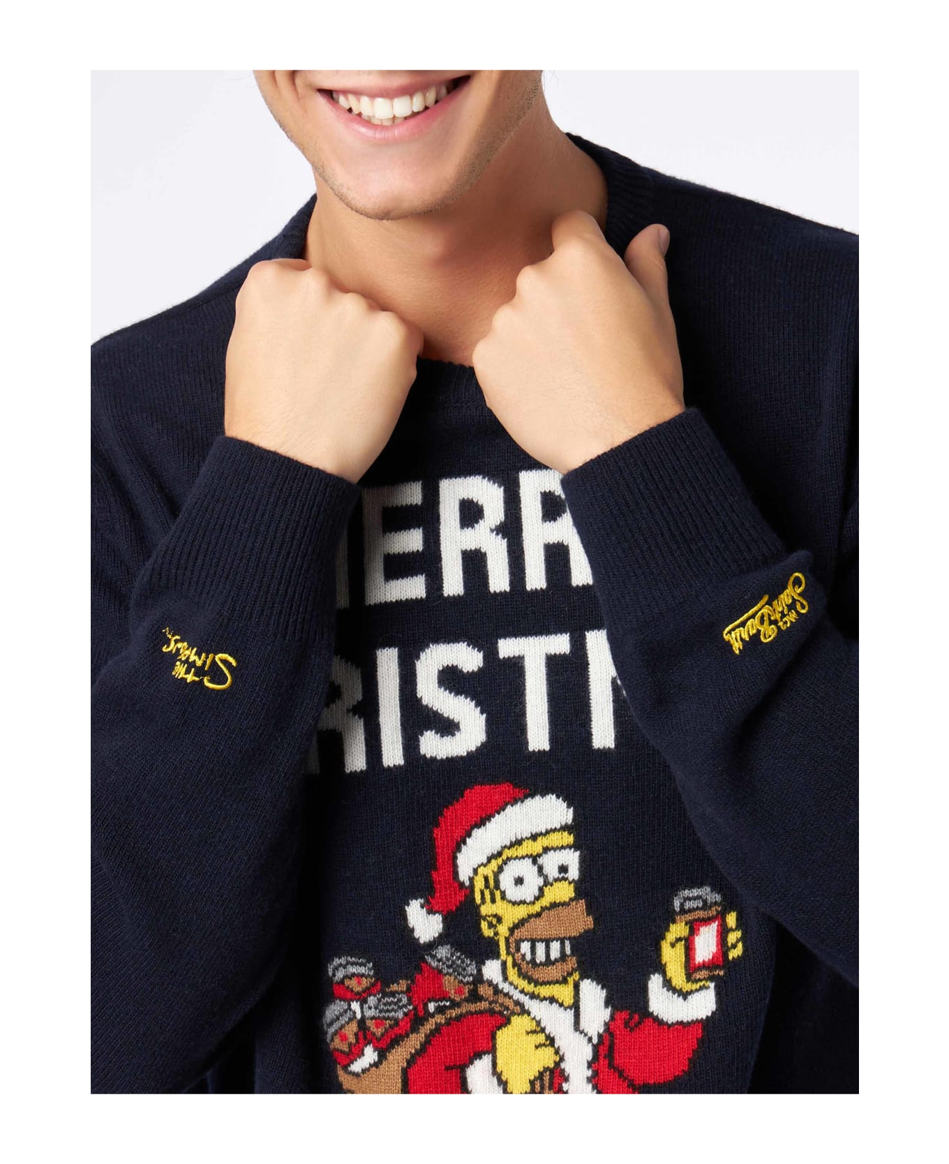 MC2 Saint Barth Man Crewneck Sweater With Homer Simpson Jacquard | The Simpsons Special Edition - BLUE