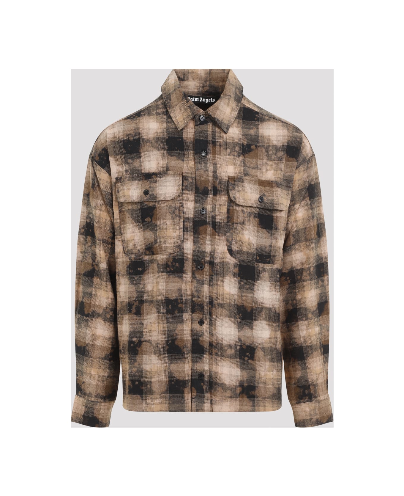 Palm Angels Curved Logo Check Shirt - Brown