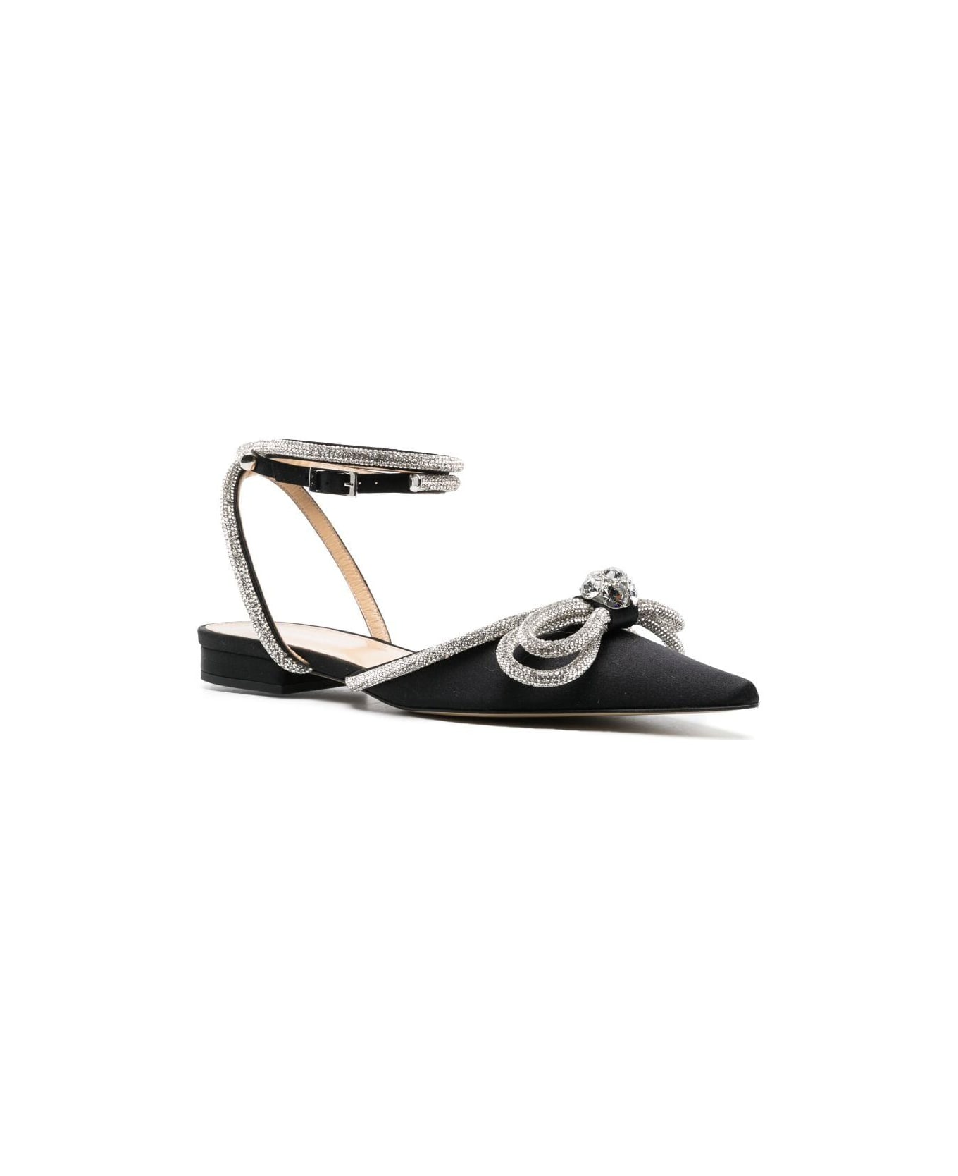 Mach & Mach Double Bow Black Satin Flats - Black