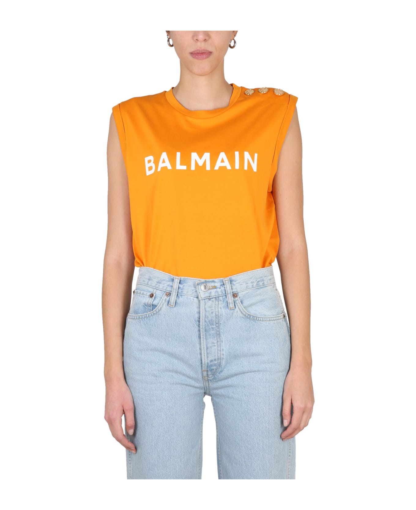 Balmain Logo Print T-shirt - ARANCIONE