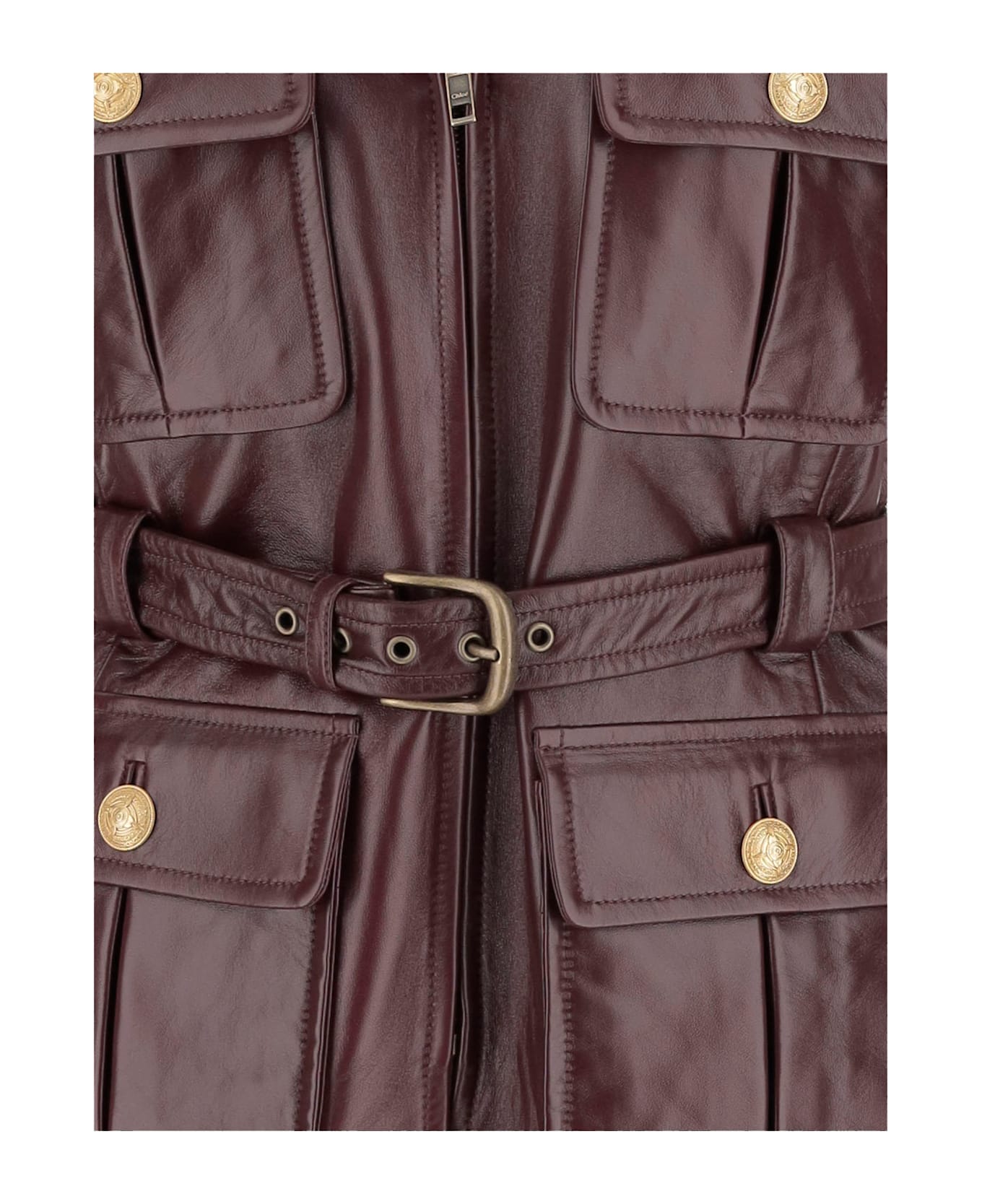 Chloé Leather Vest With Pockets And Belt - Red