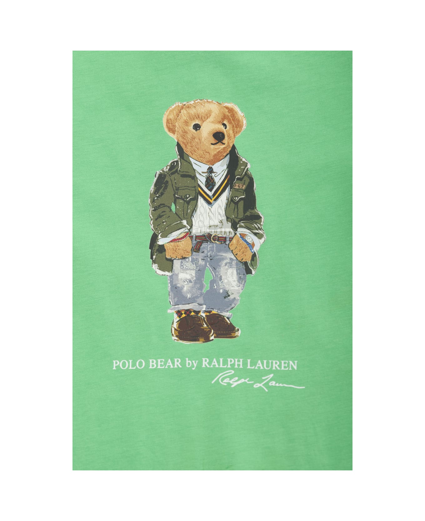 Polo Ralph Lauren Green Romper With Polo Bear Print In Cotton Baby - Green