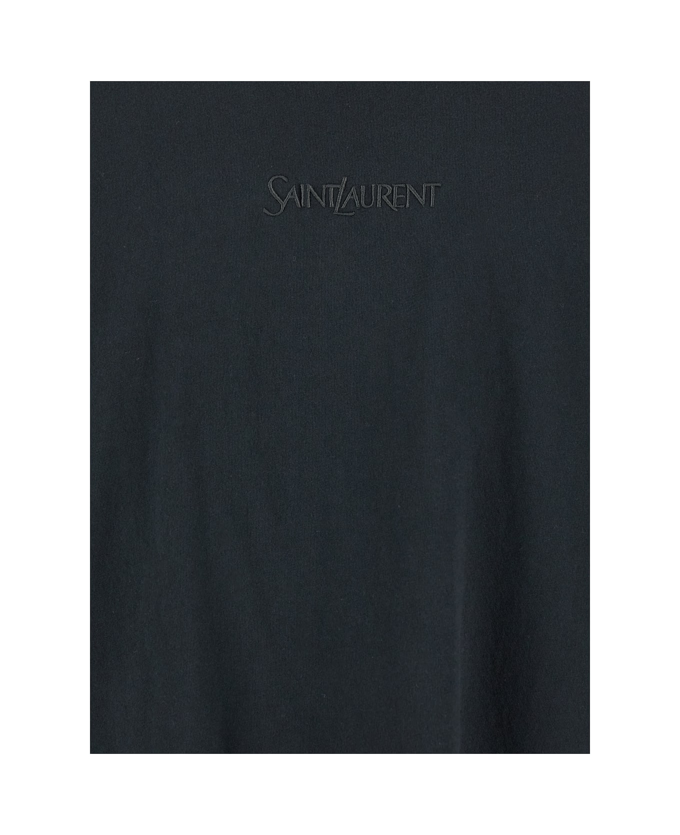 Saint Laurent Dark Grey T-shirt With Logo Lettering On The Front Tone-on-tone In Cotton Man - Grey