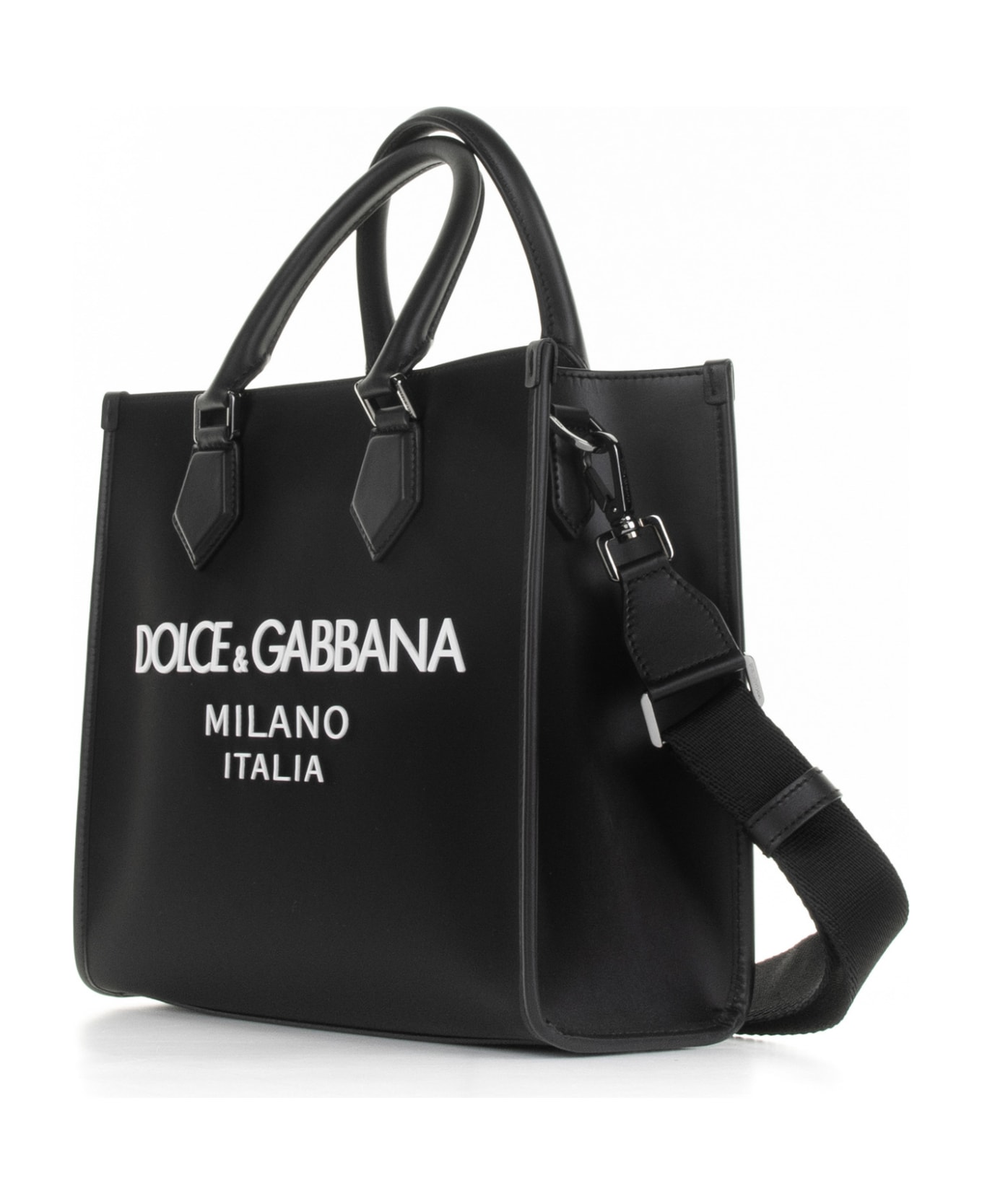 Dolce & Gabbana Large Shopping Bag With Rubberized Logo - NERO