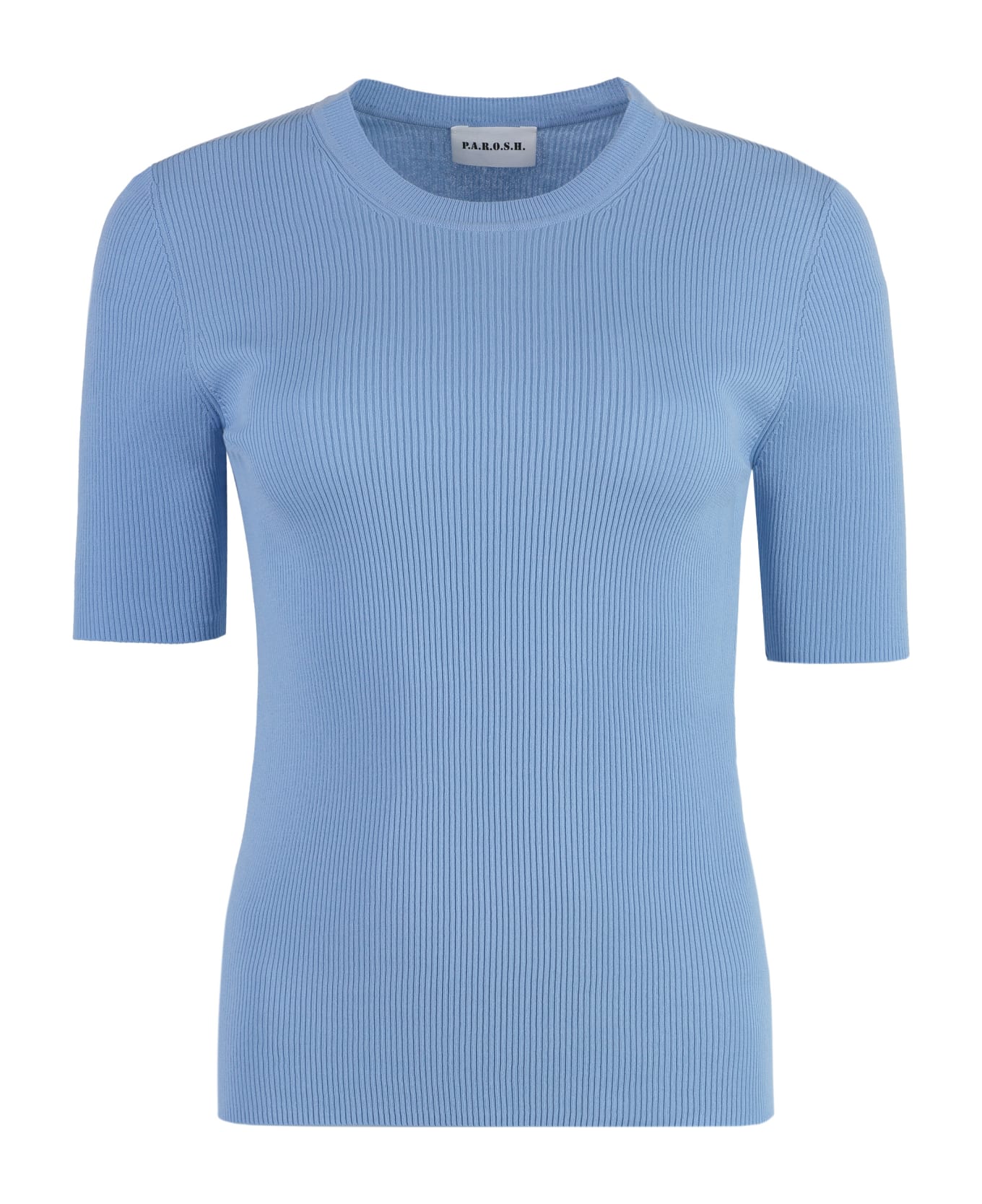Parosh Cotton Knit T-shirt - Azzurro Polvere