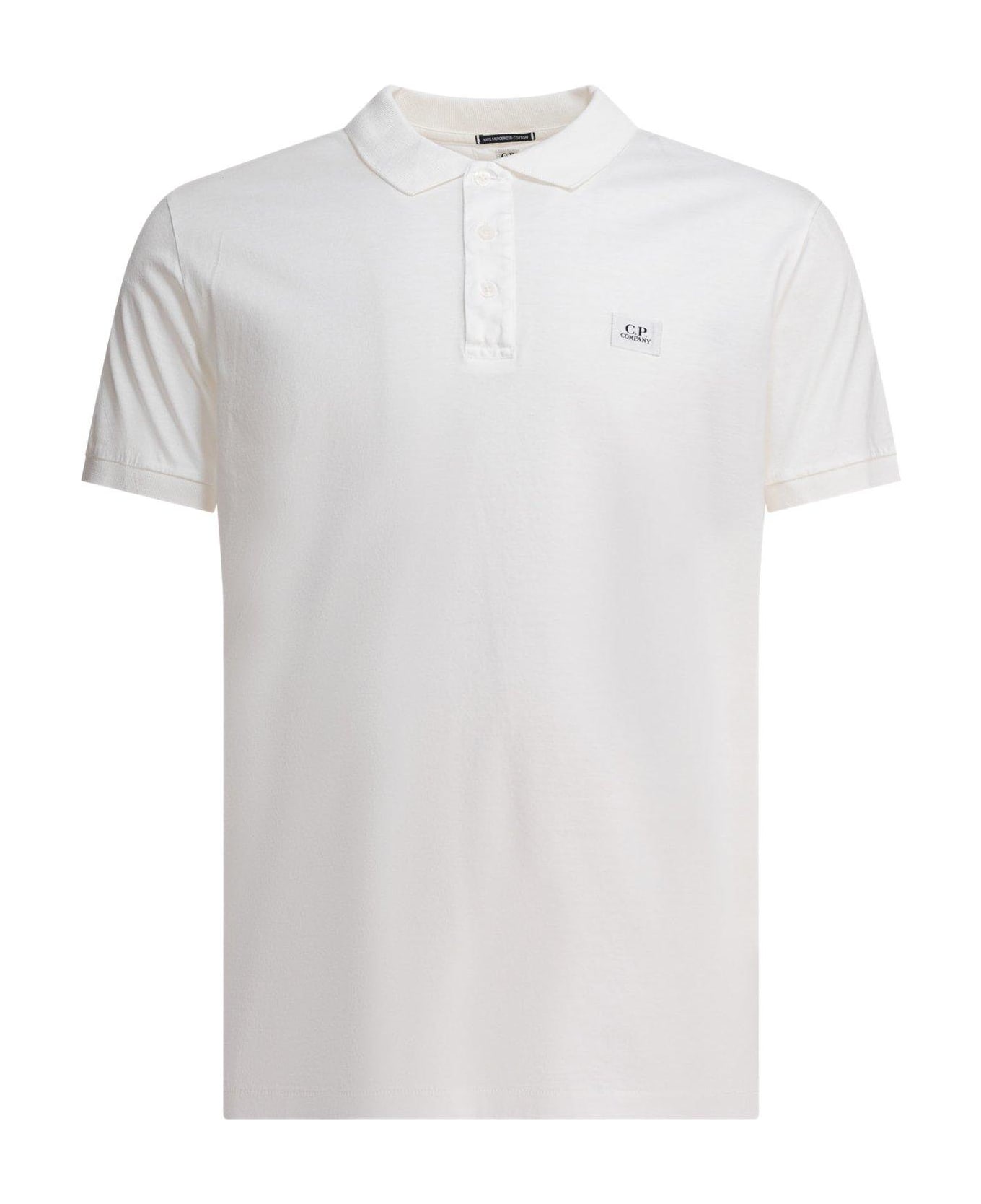 C.P. Company Logo Detailed Short-sleeved Polo Shirt - Bianco