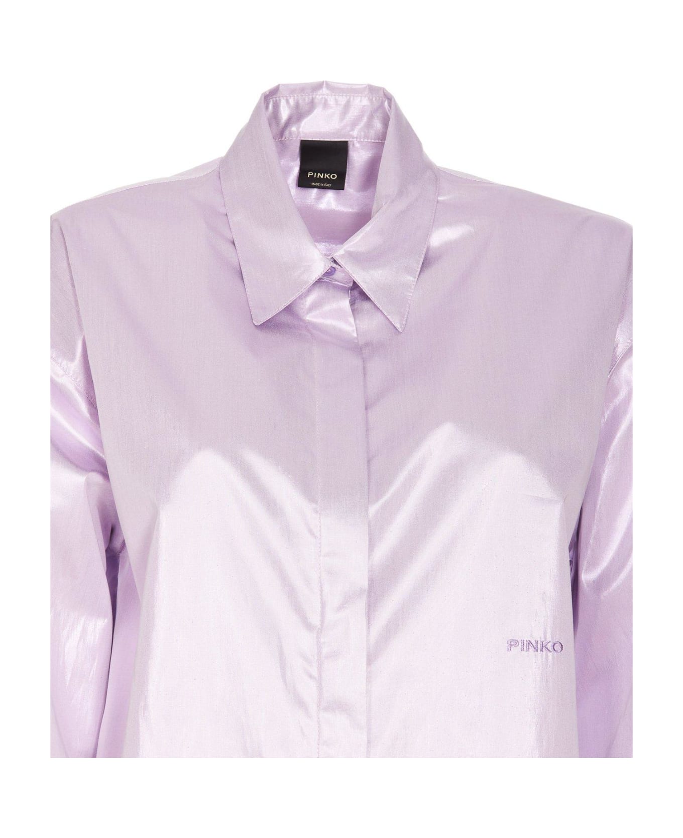 Pinko Long Sleeved Logo Embroidered Metallic Shirt - Purple