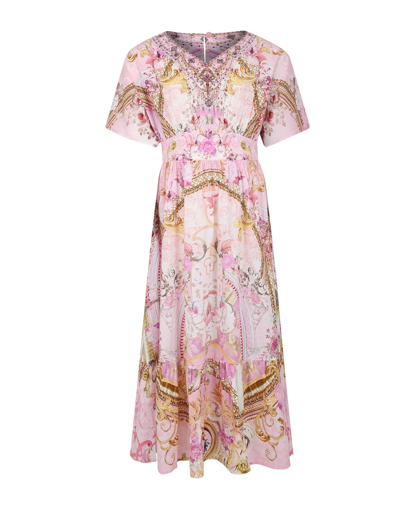 Camilla Pink Dress For Girl With Floral Print - Pink ワンピース＆ドレス