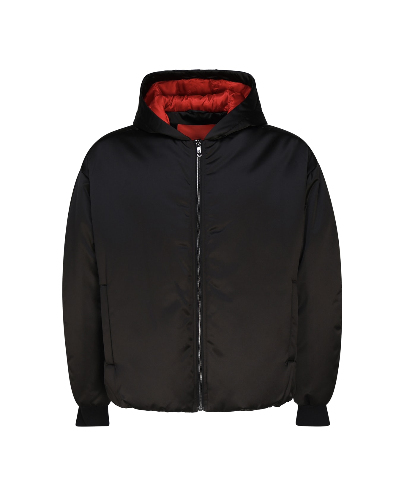 Ferrari Shiny Fabric Bomber Jacket With Hood - Black