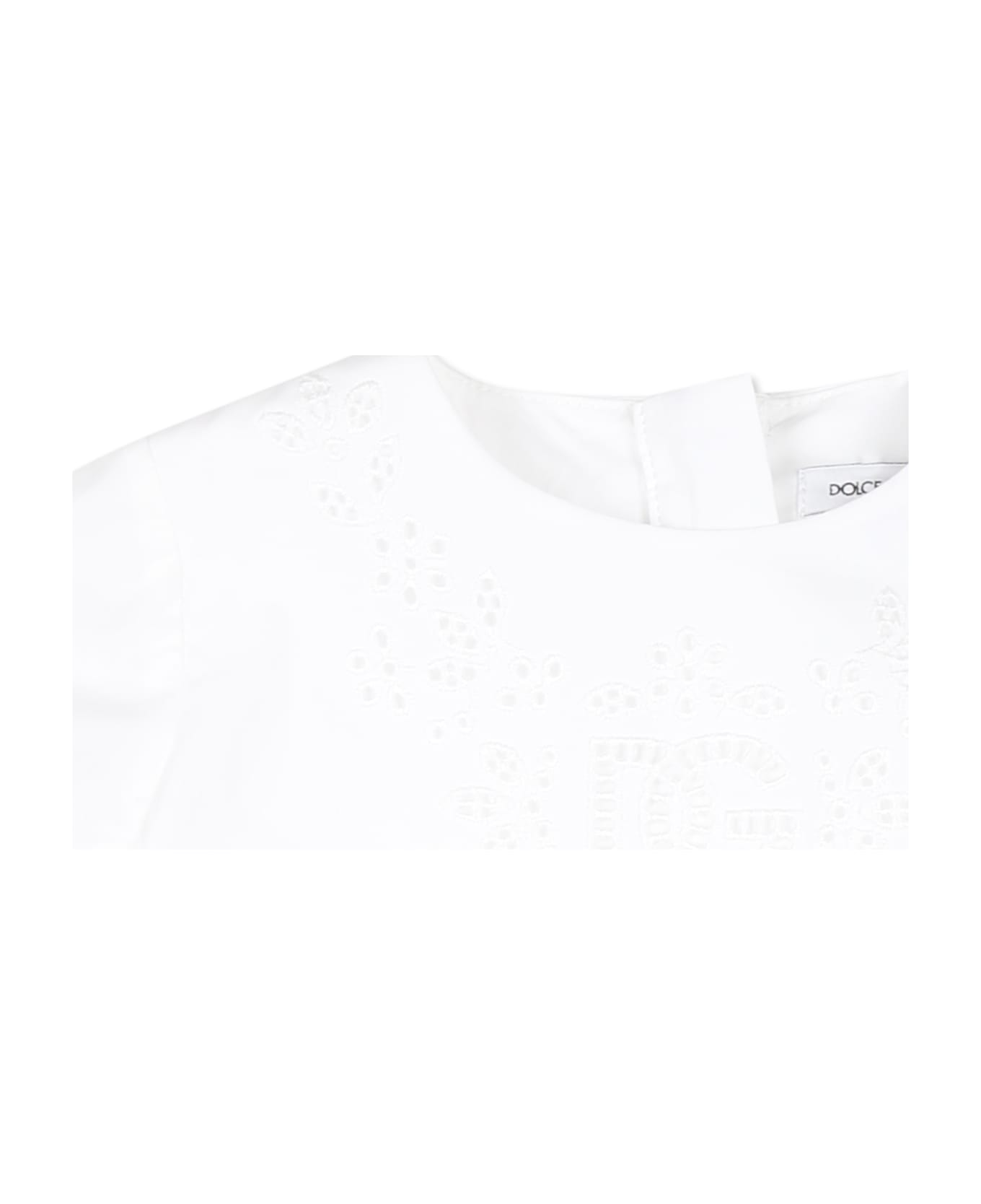 Dolce 
Gabbana White Dress For Baby Girl With Logo - White