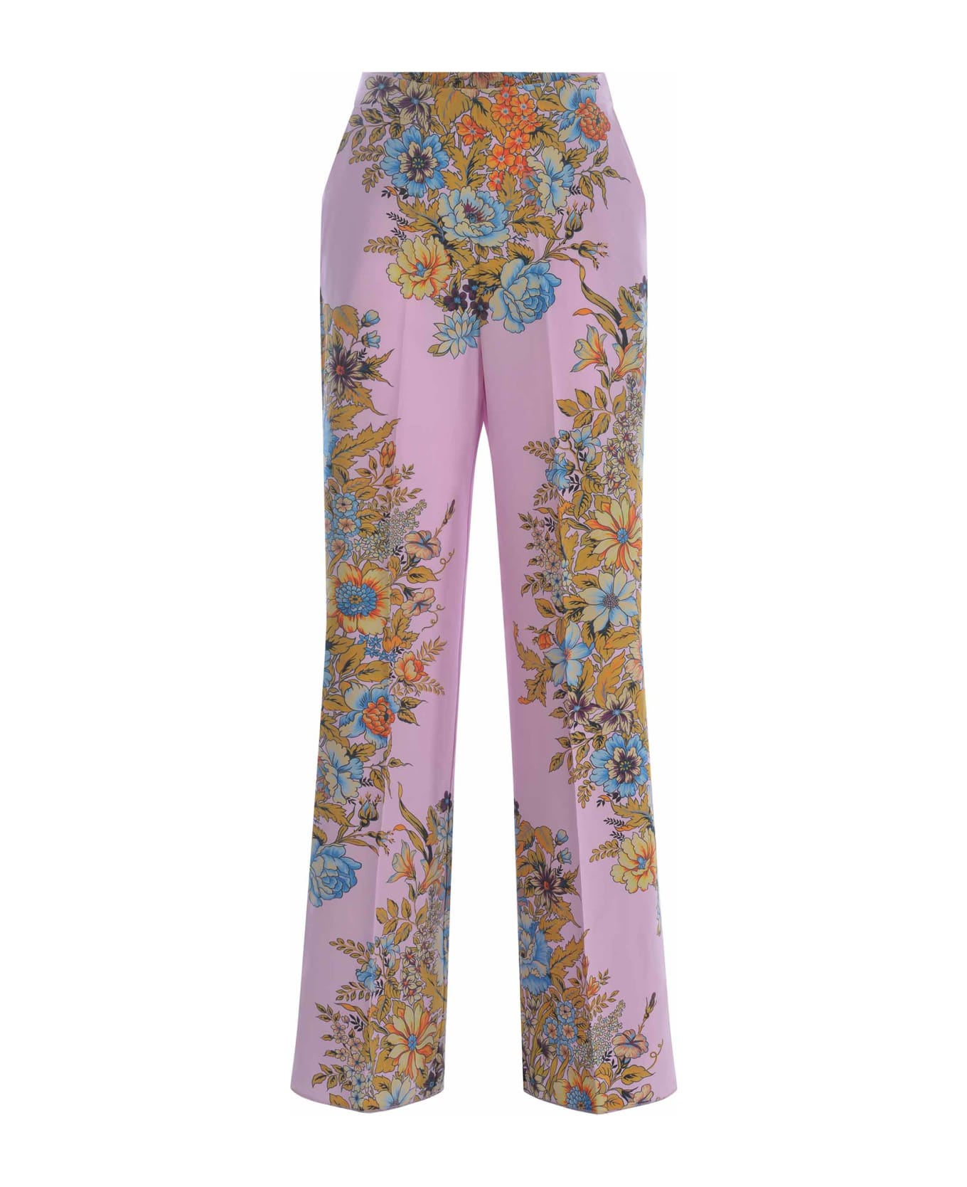 Etro Trousers Etro "bouquet" Made Of Silk - Rosa