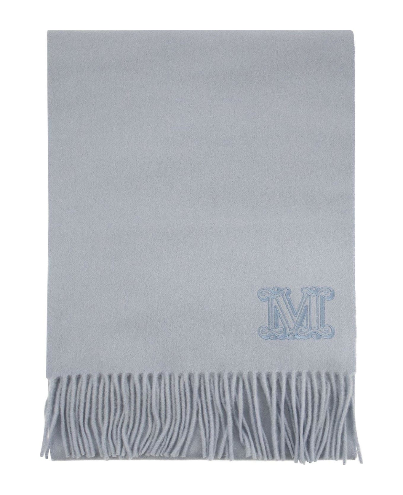 Max Mara Logo Embroidered Fringed Knit Scarf Max Mara - LIGHT BLUE