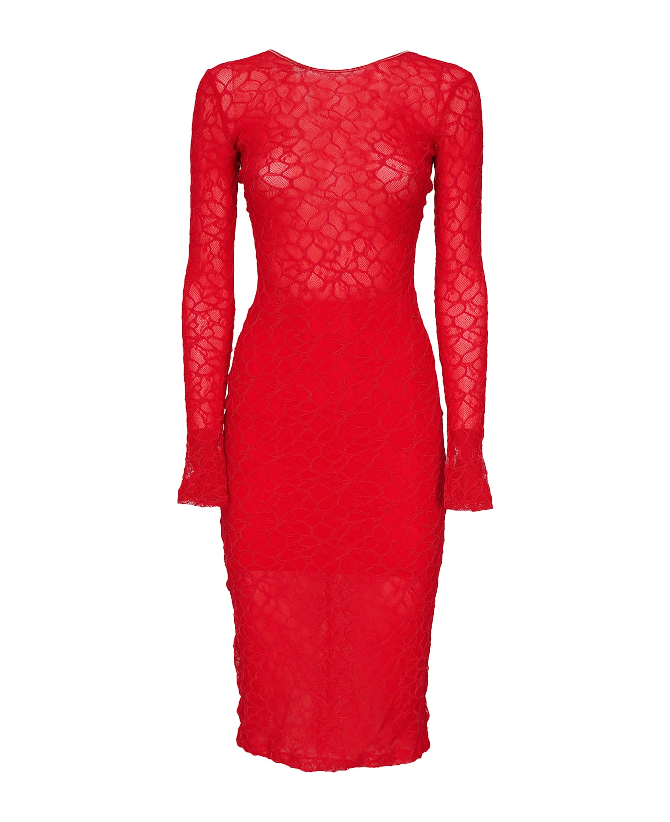 Pinko Lace Dress With Open Back - Red