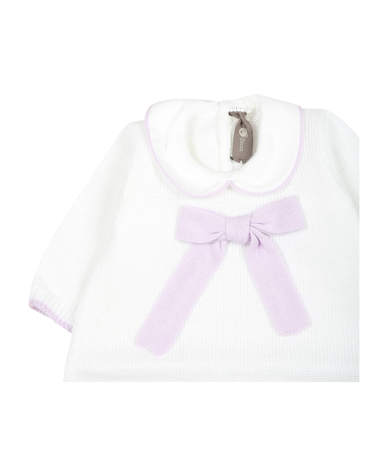 Little Bear White Babygrow For Baby Girl With Bow - White