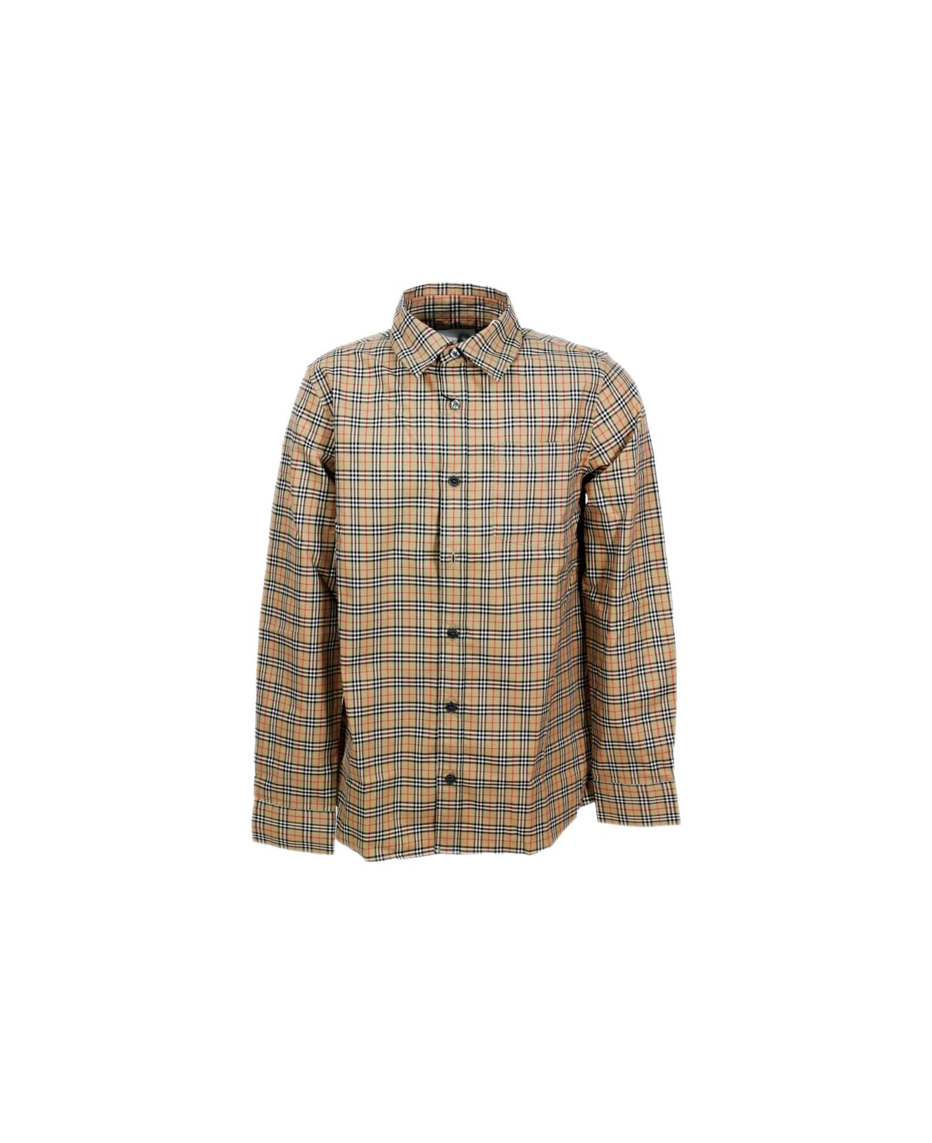 Burberry Long-sleeved Shirt In Stretch Cotton With Micro Tartan Motif - Beige シャツ